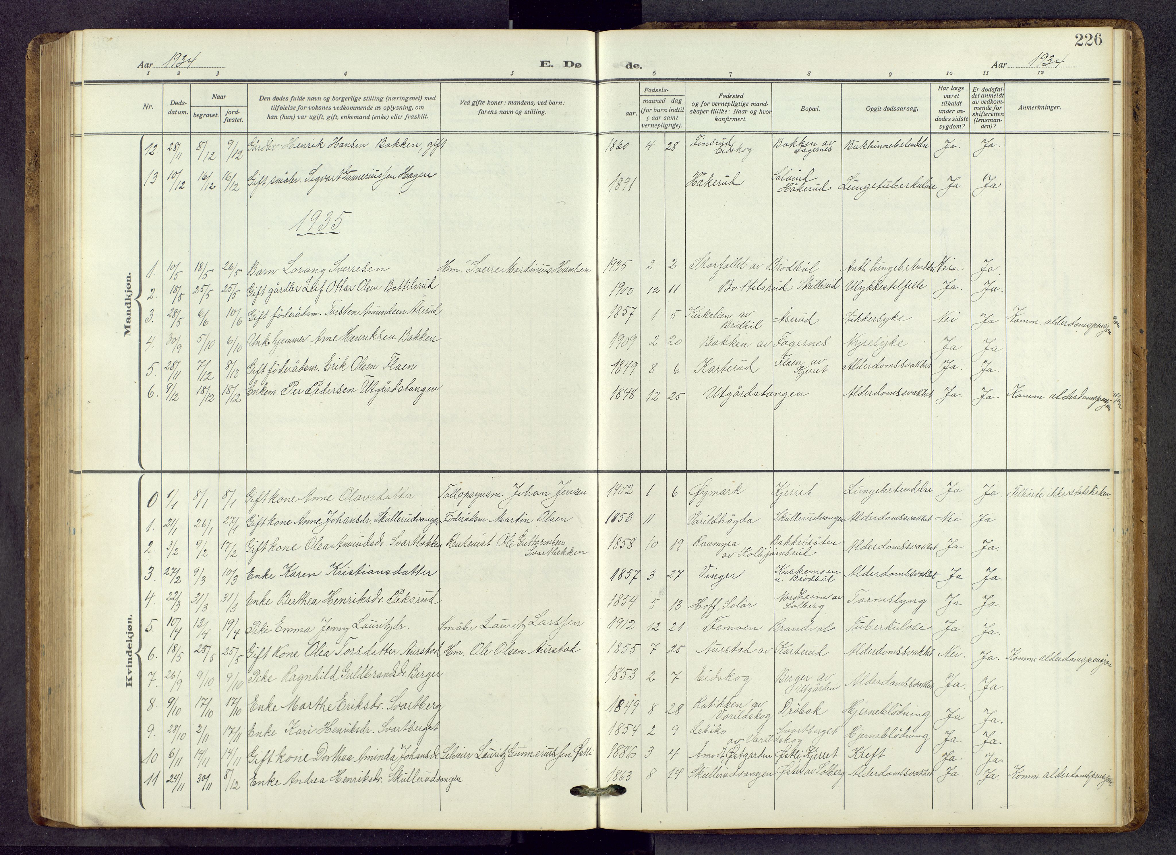 Vinger prestekontor, AV/SAH-PREST-024/H/Ha/Hab/L0006: Parish register (copy) no. 6, 1921-1973, p. 226