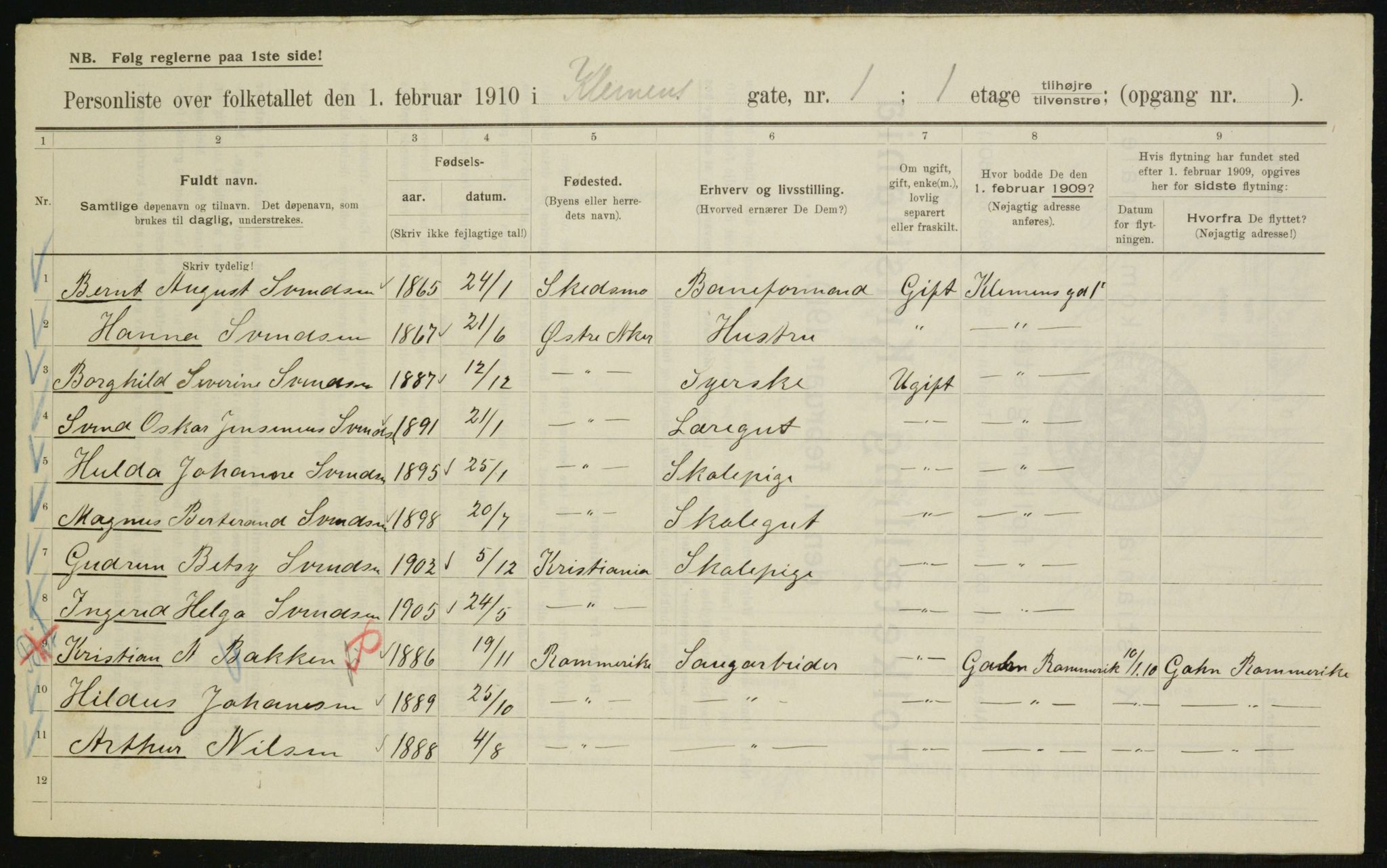 OBA, Municipal Census 1910 for Kristiania, 1910, p. 12260