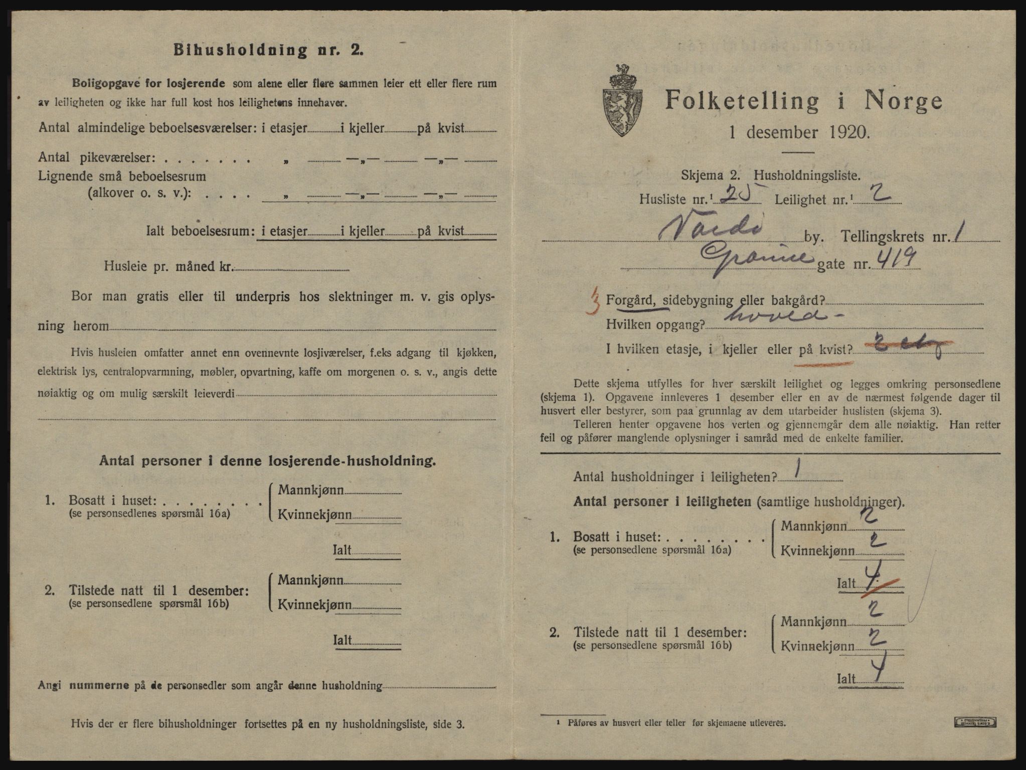 SATØ, 1920 census for Vardø, 1920, p. 1037