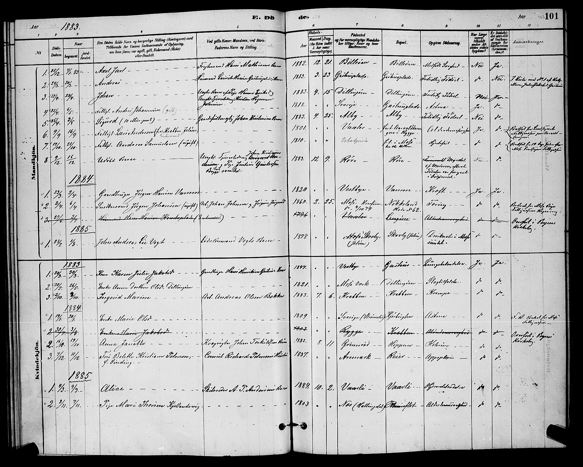 Moss prestekontor Kirkebøker, AV/SAO-A-2003/G/Gb/L0001: Parish register (copy) no. II 1, 1878-1900, p. 101