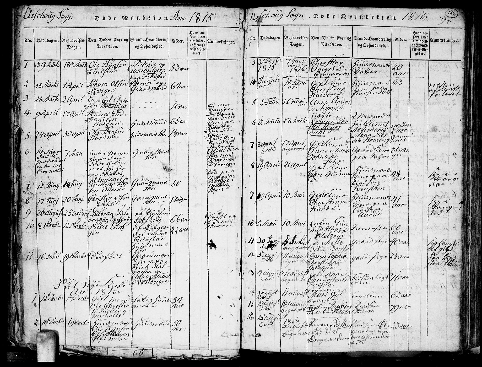 Aurskog prestekontor Kirkebøker, AV/SAO-A-10304a/G/Ga/L0001: Parish register (copy) no. I 1, 1814-1829, p. 186