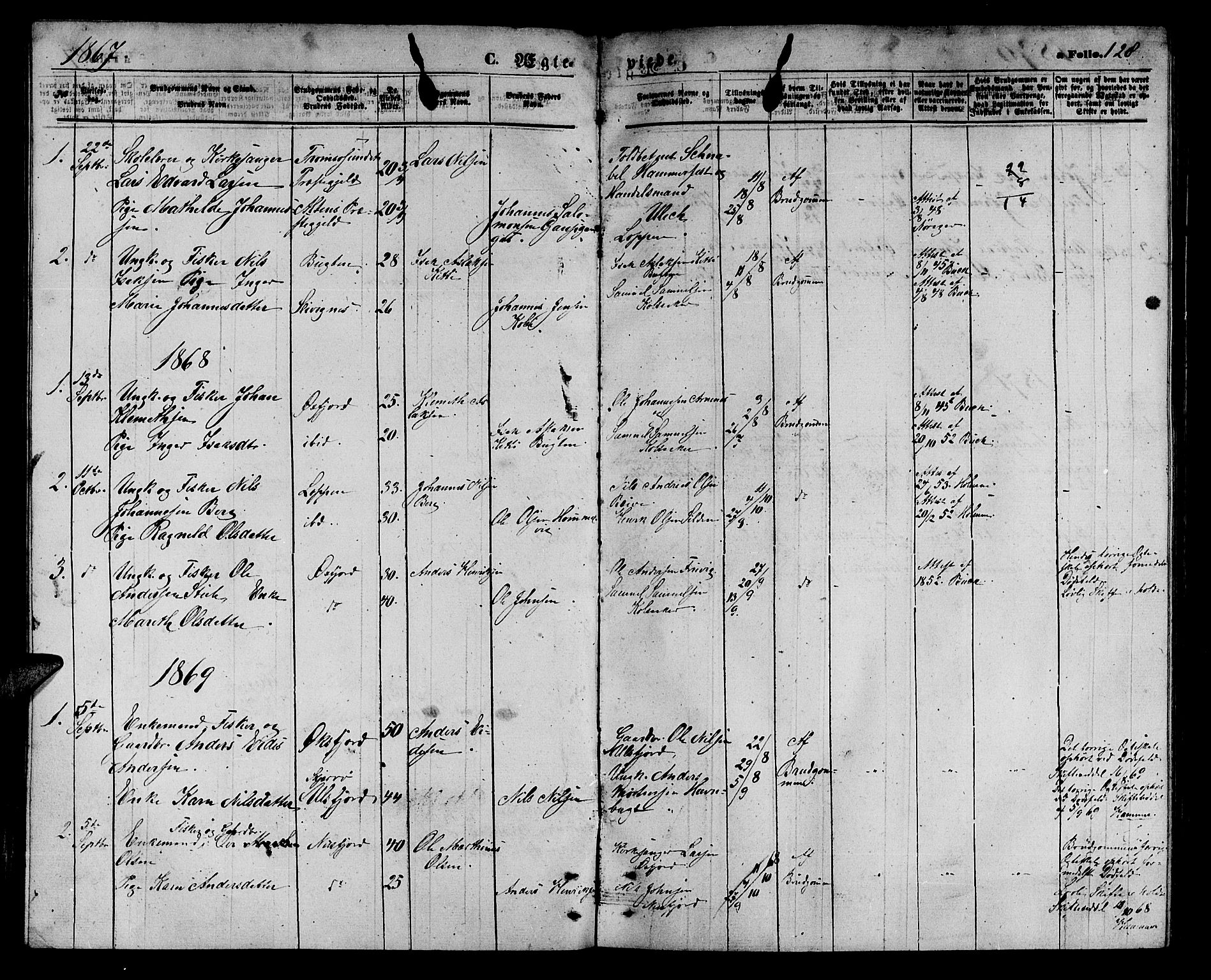 Loppa sokneprestkontor, SATØ/S-1339/H/Hb/L0004klokker: Parish register (copy) no. 4, 1864-1880, p. 128