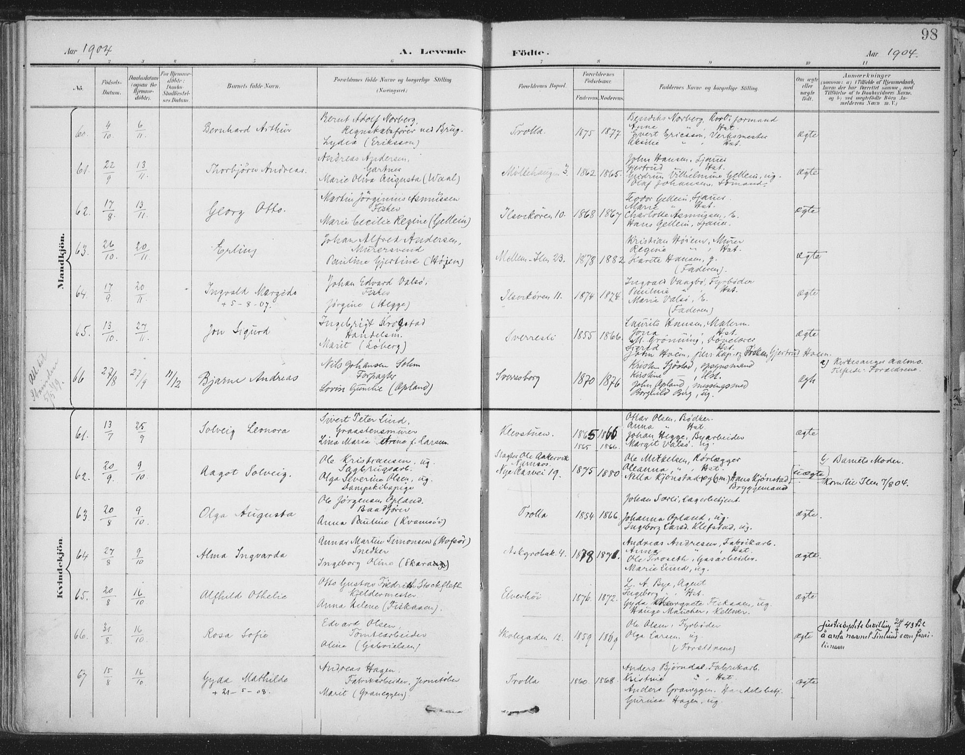 Ministerialprotokoller, klokkerbøker og fødselsregistre - Sør-Trøndelag, SAT/A-1456/603/L0167: Parish register (official) no. 603A06, 1896-1932, p. 98