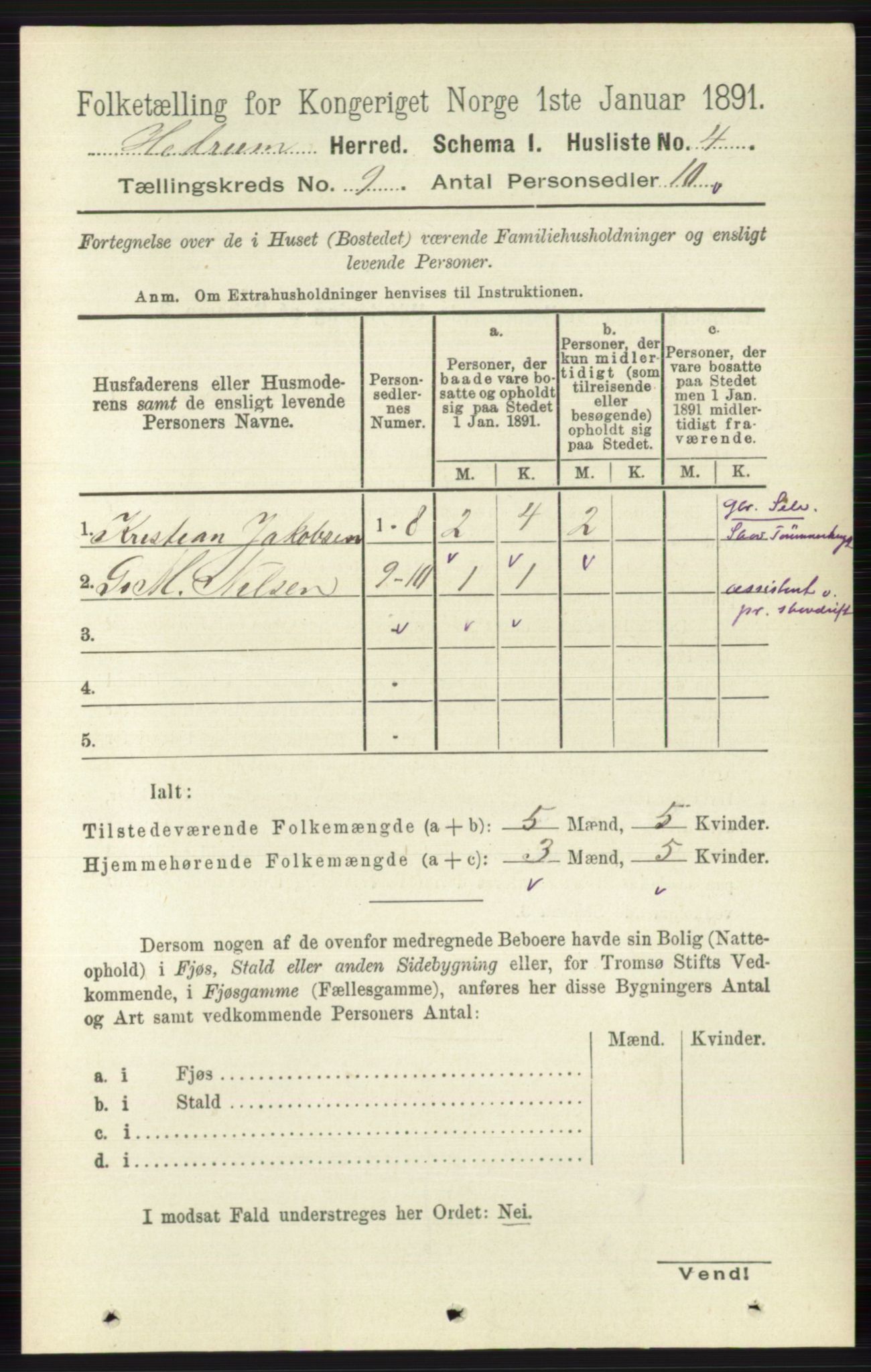 RA, 1891 census for 0727 Hedrum, 1891, p. 3852