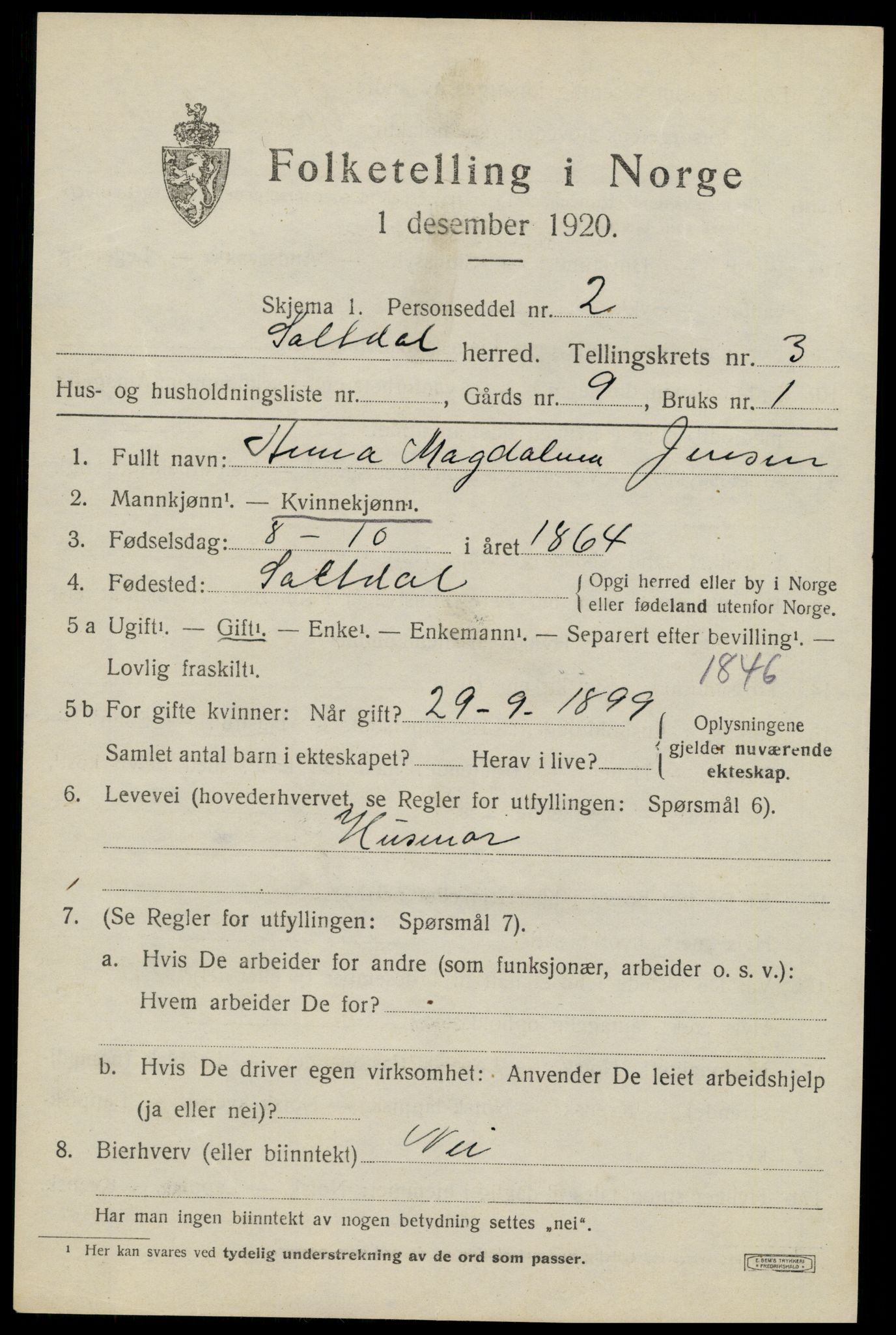 SAT, 1920 census for Saltdal, 1920, p. 4363