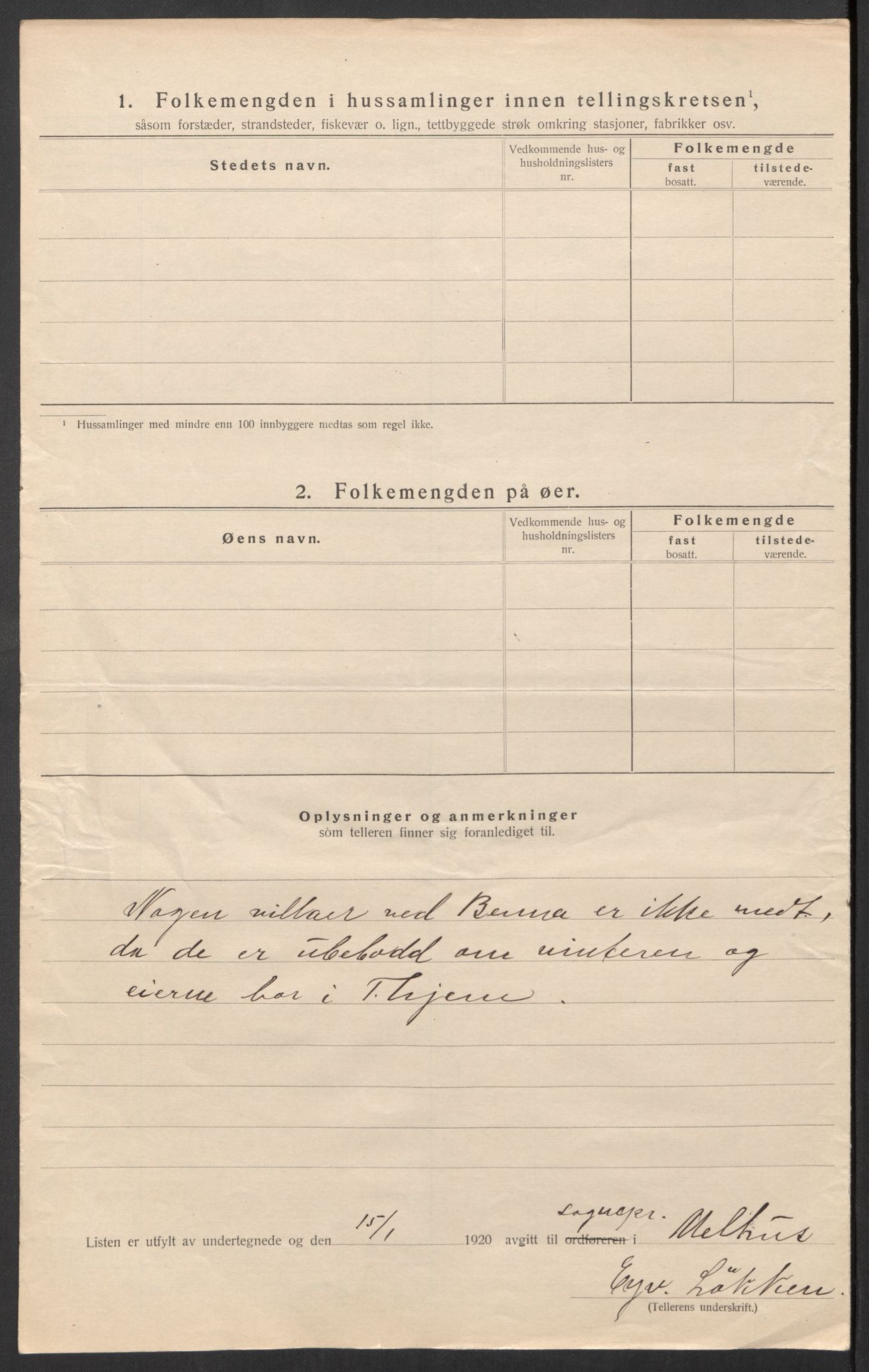 SAT, 1920 census for Melhus, 1920, p. 22