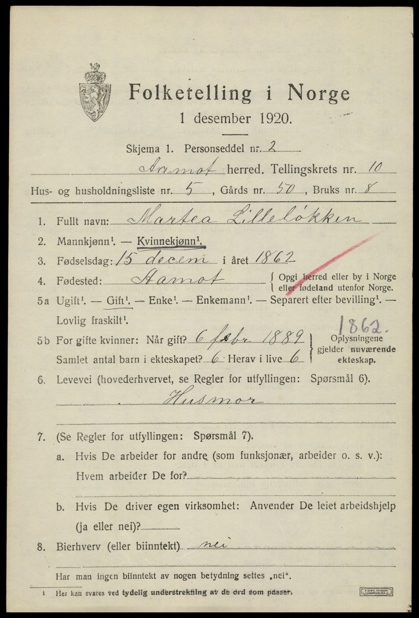 SAH, 1920 census for Åmot, 1920, p. 8781