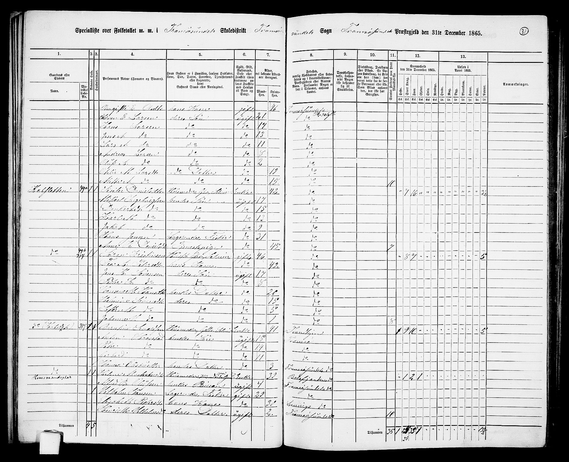 RA, 1865 census for Tromsøysund, 1865, p. 31