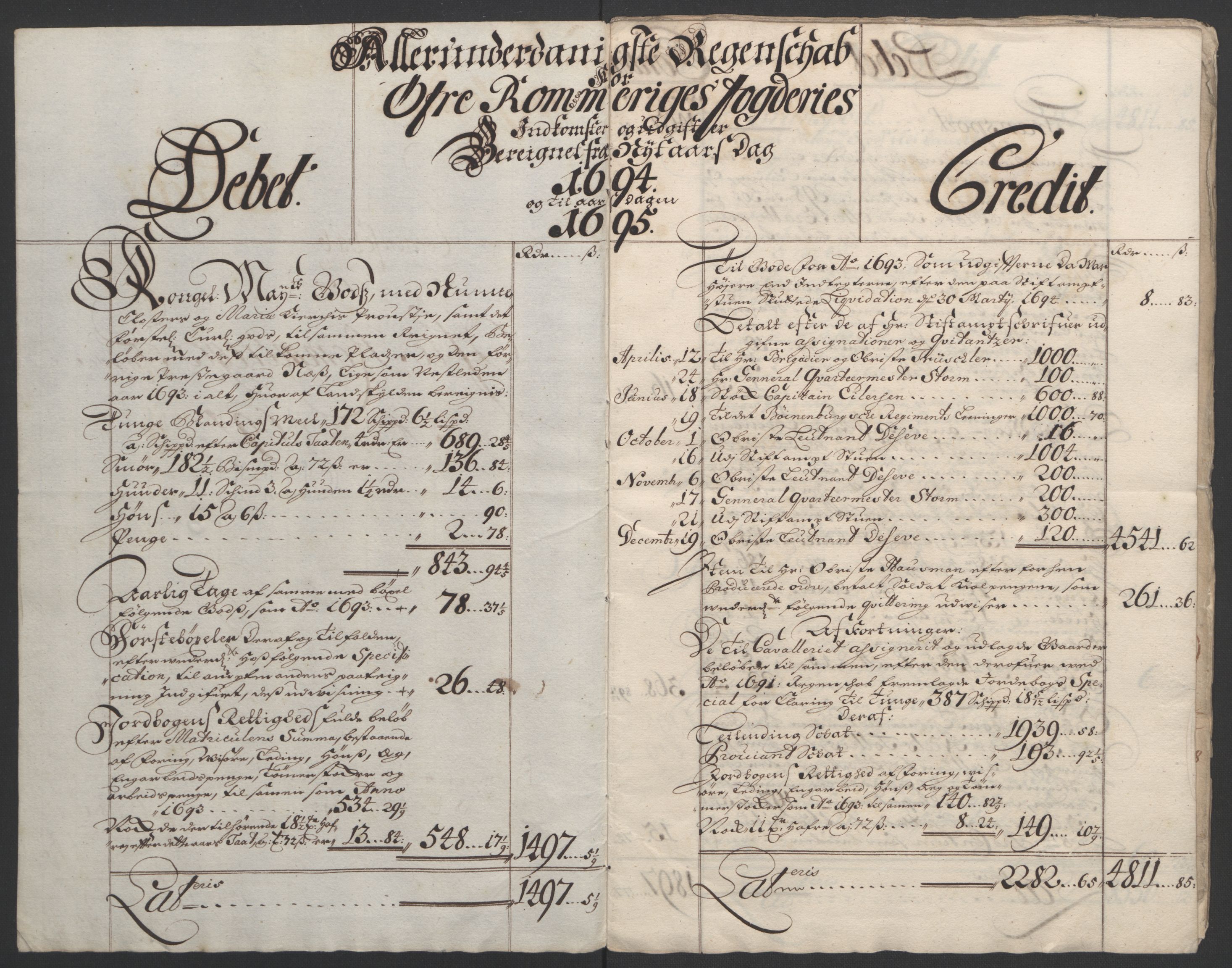 Rentekammeret inntil 1814, Reviderte regnskaper, Fogderegnskap, RA/EA-4092/R12/L0706: Fogderegnskap Øvre Romerike, 1694, p. 6