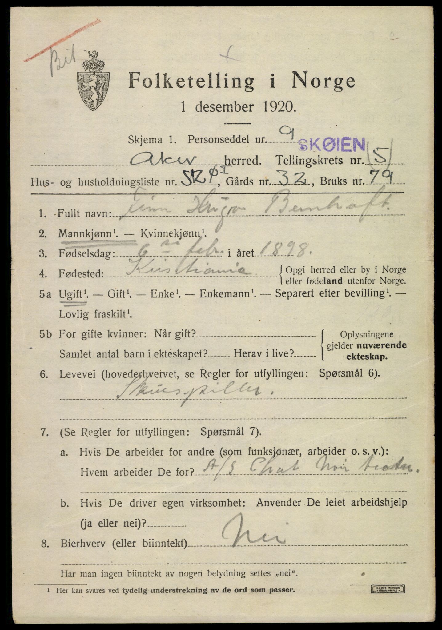 SAO, 1920 census for Aker, 1920, p. 33310