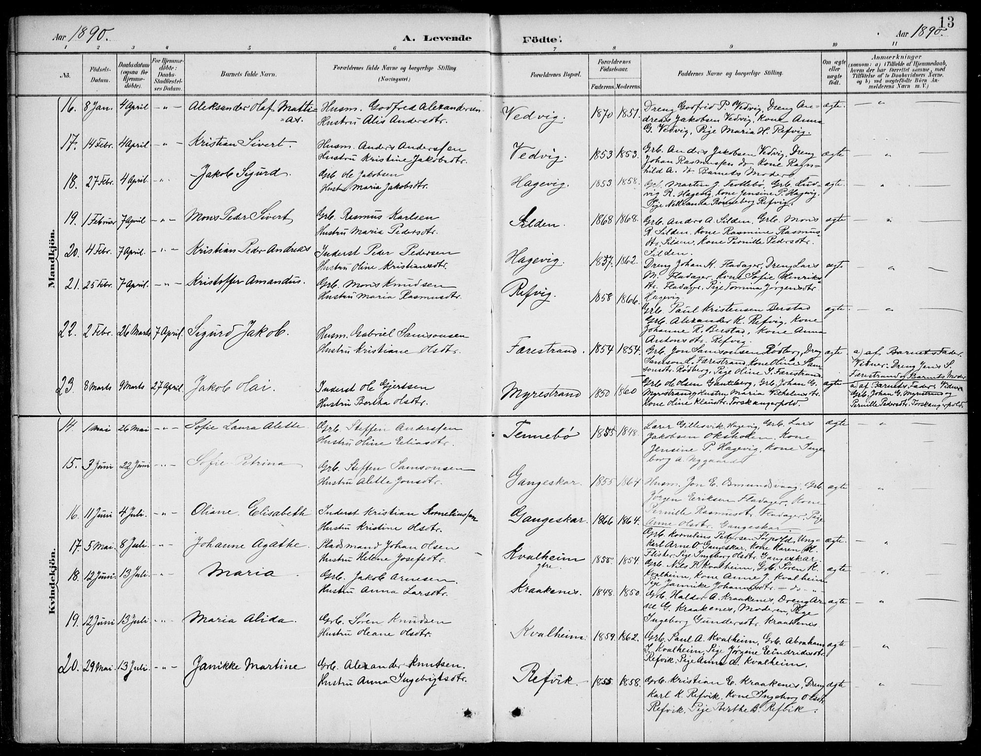 Selje sokneprestembete, AV/SAB-A-99938/H/Ha/Haa/Haac/L0002: Parish register (official) no. C  2, 1889-1904, p. 13