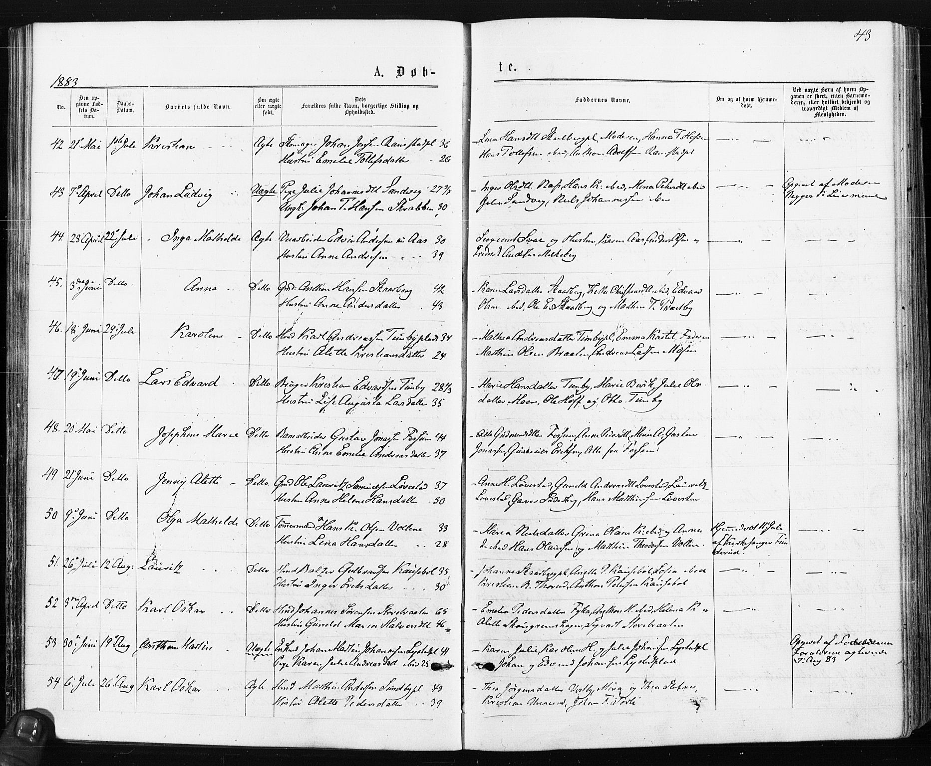 Spydeberg prestekontor Kirkebøker, AV/SAO-A-10924/F/Fa/L0007: Parish register (official) no. I 7, 1875-1885, p. 43