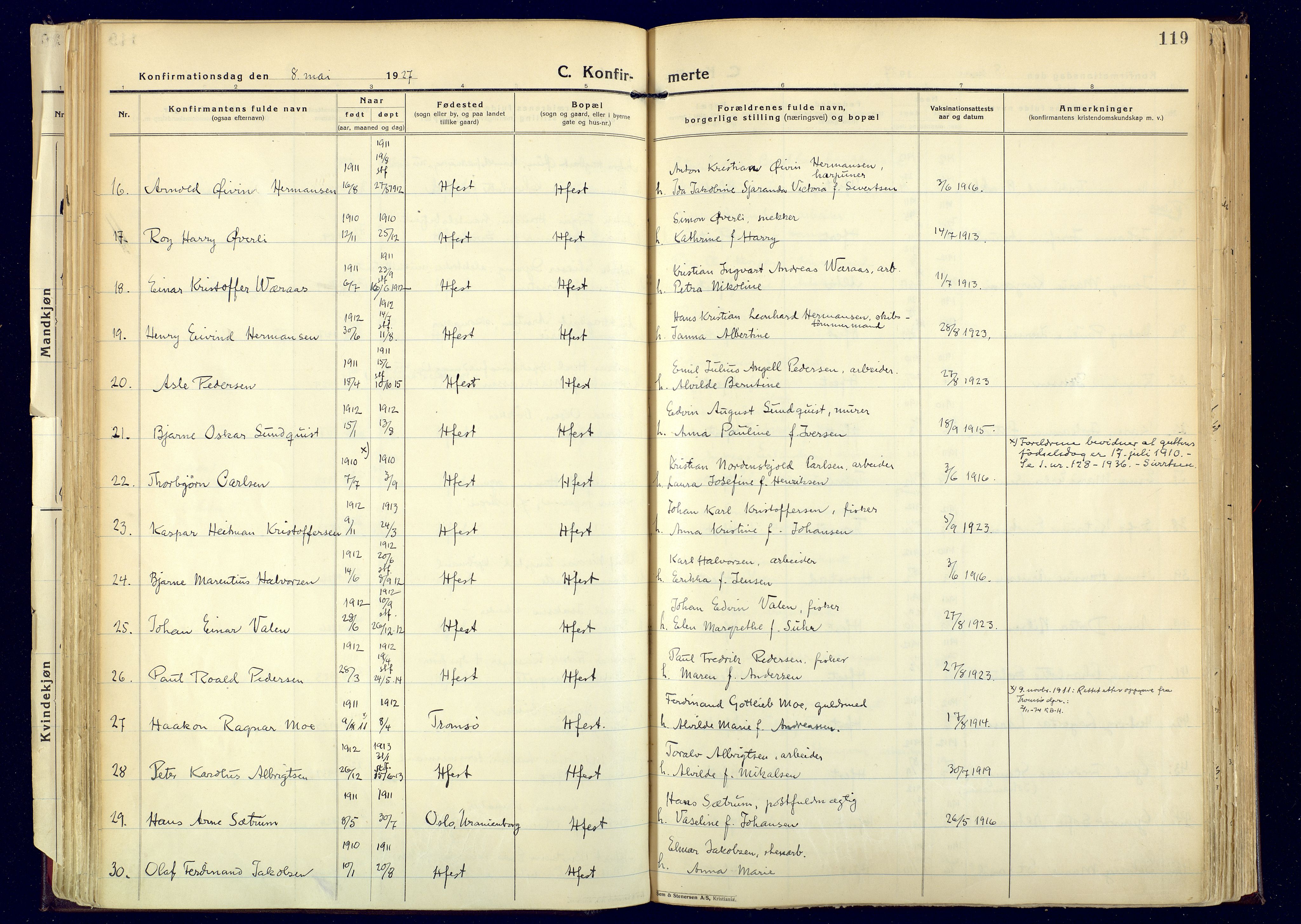 Hammerfest sokneprestkontor, SATØ/S-1347: Parish register (official) no. 17, 1923-1933, p. 119