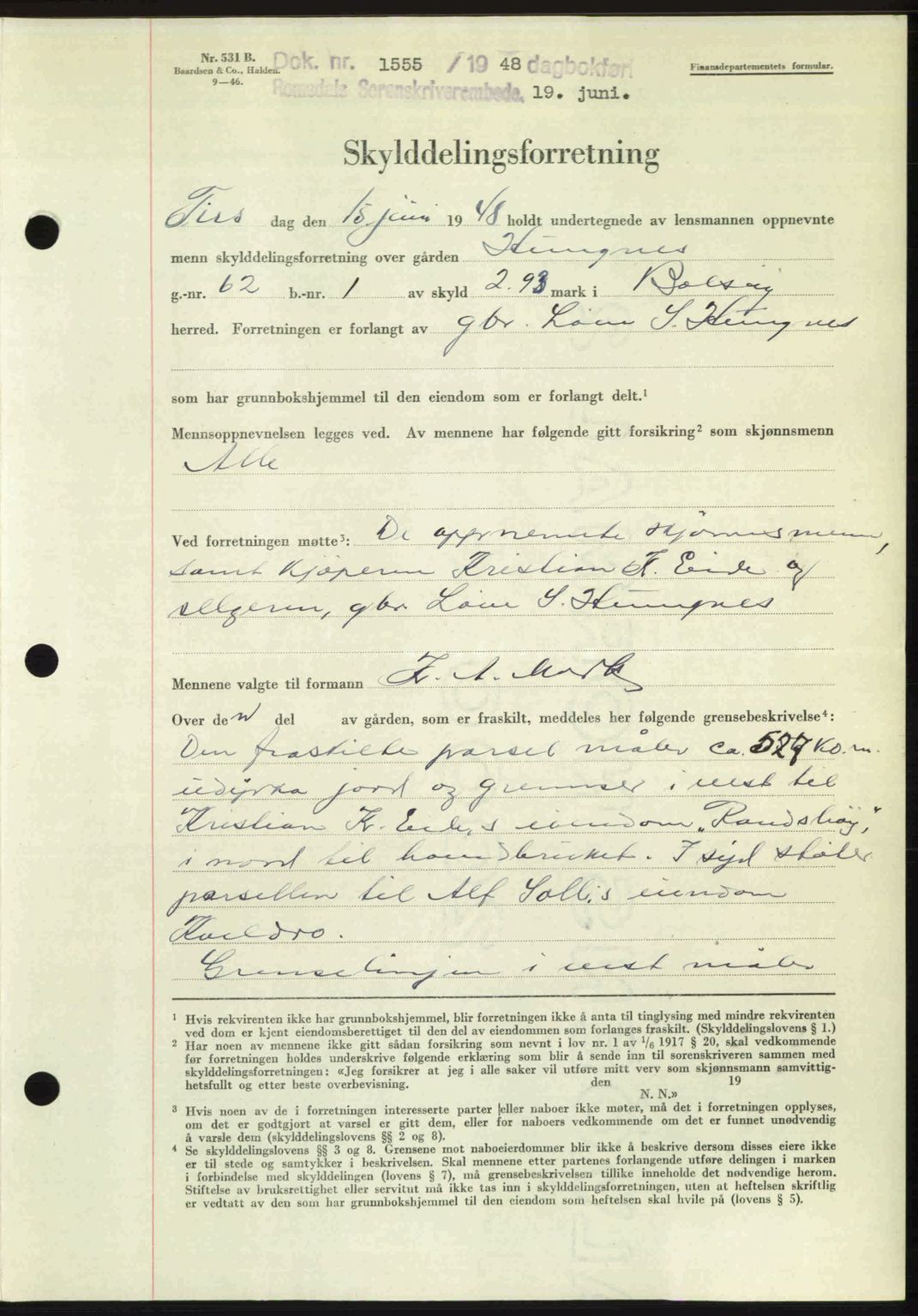 Romsdal sorenskriveri, AV/SAT-A-4149/1/2/2C: Mortgage book no. A26, 1948-1948, Diary no: : 1555/1948