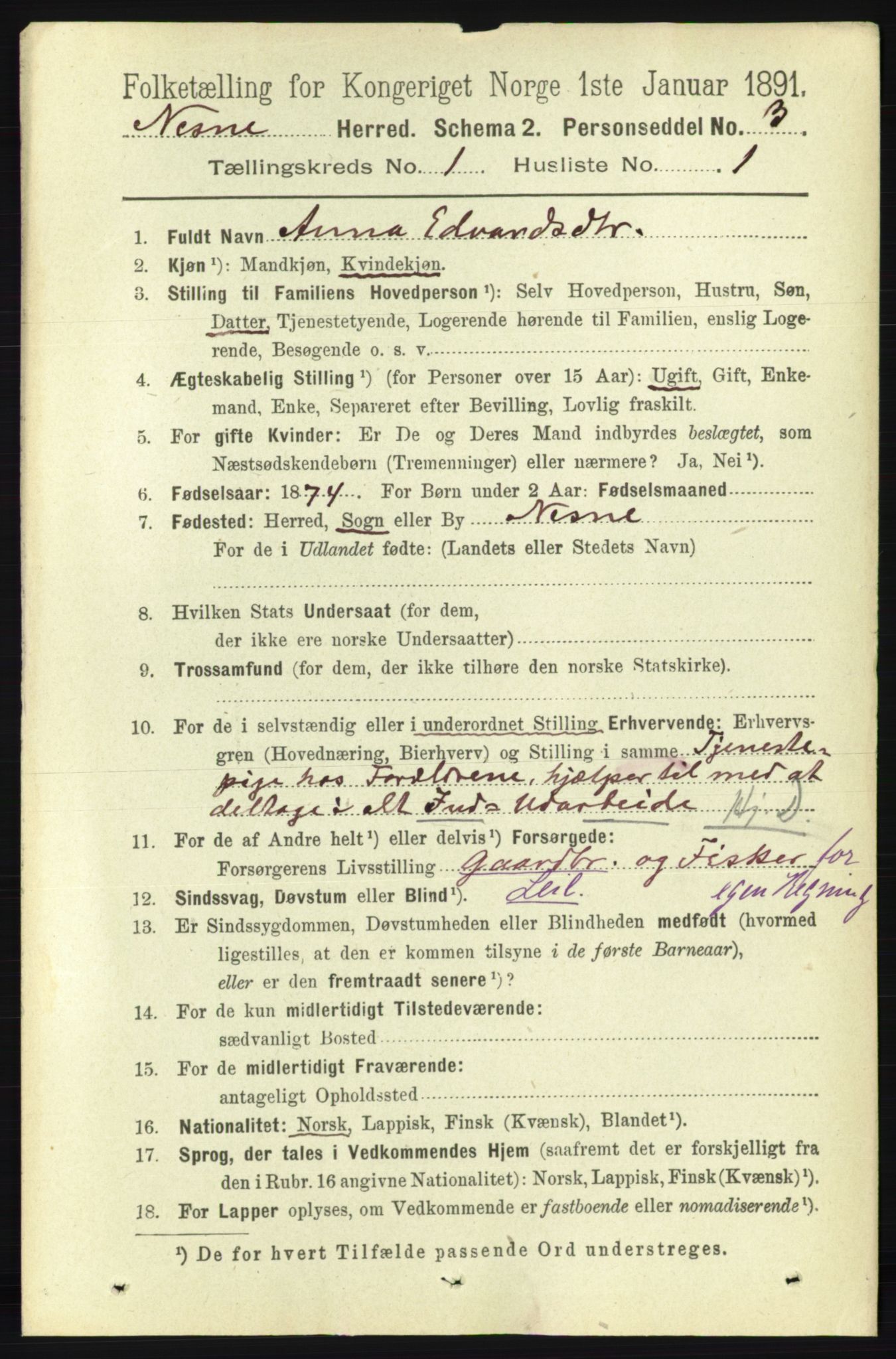 RA, 1891 census for 1828 Nesna, 1891, p. 127