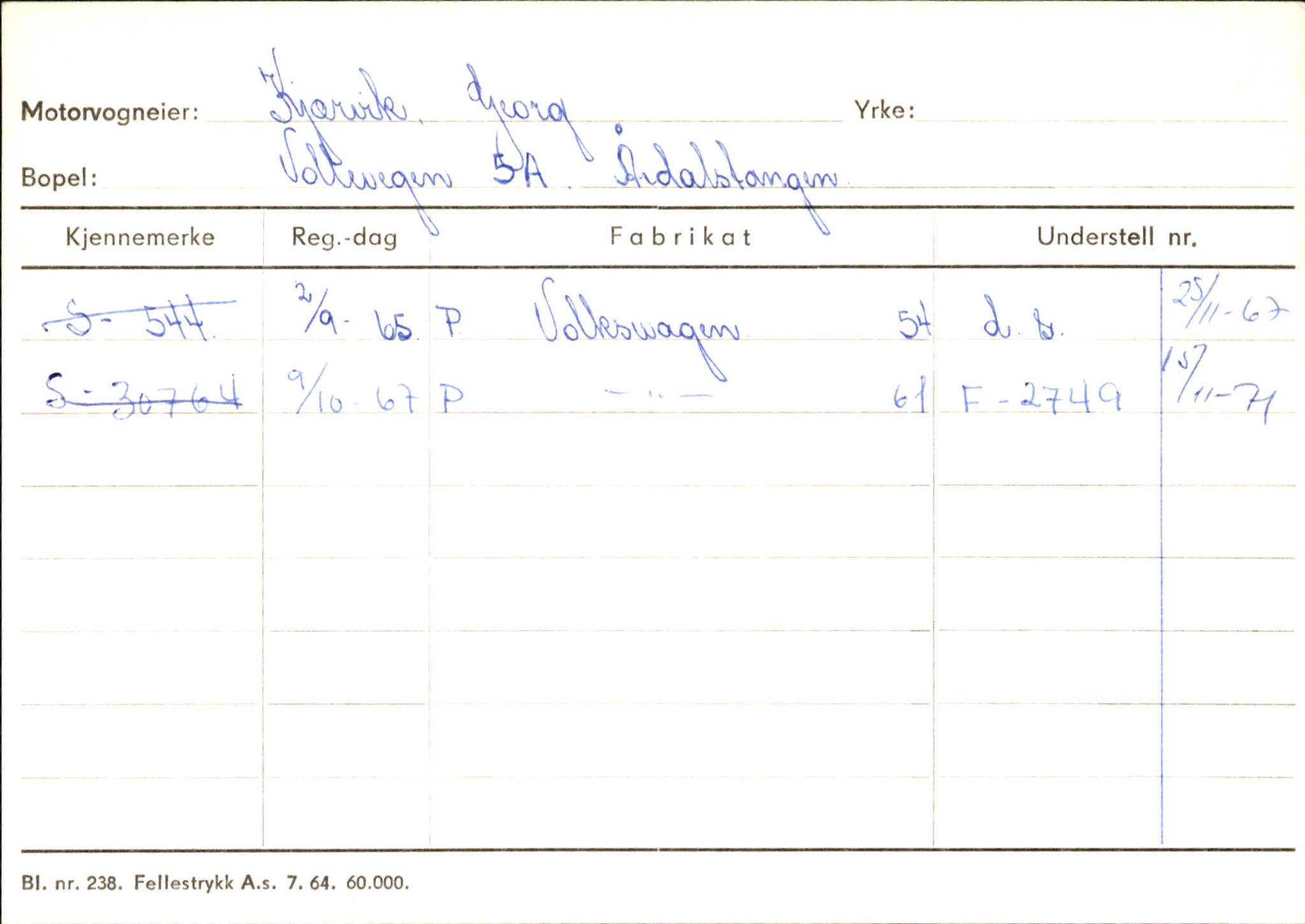 Statens vegvesen, Sogn og Fjordane vegkontor, SAB/A-5301/4/F/L0145: Registerkort Vågsøy S-Å. Årdal I-P, 1945-1975, p. 1116