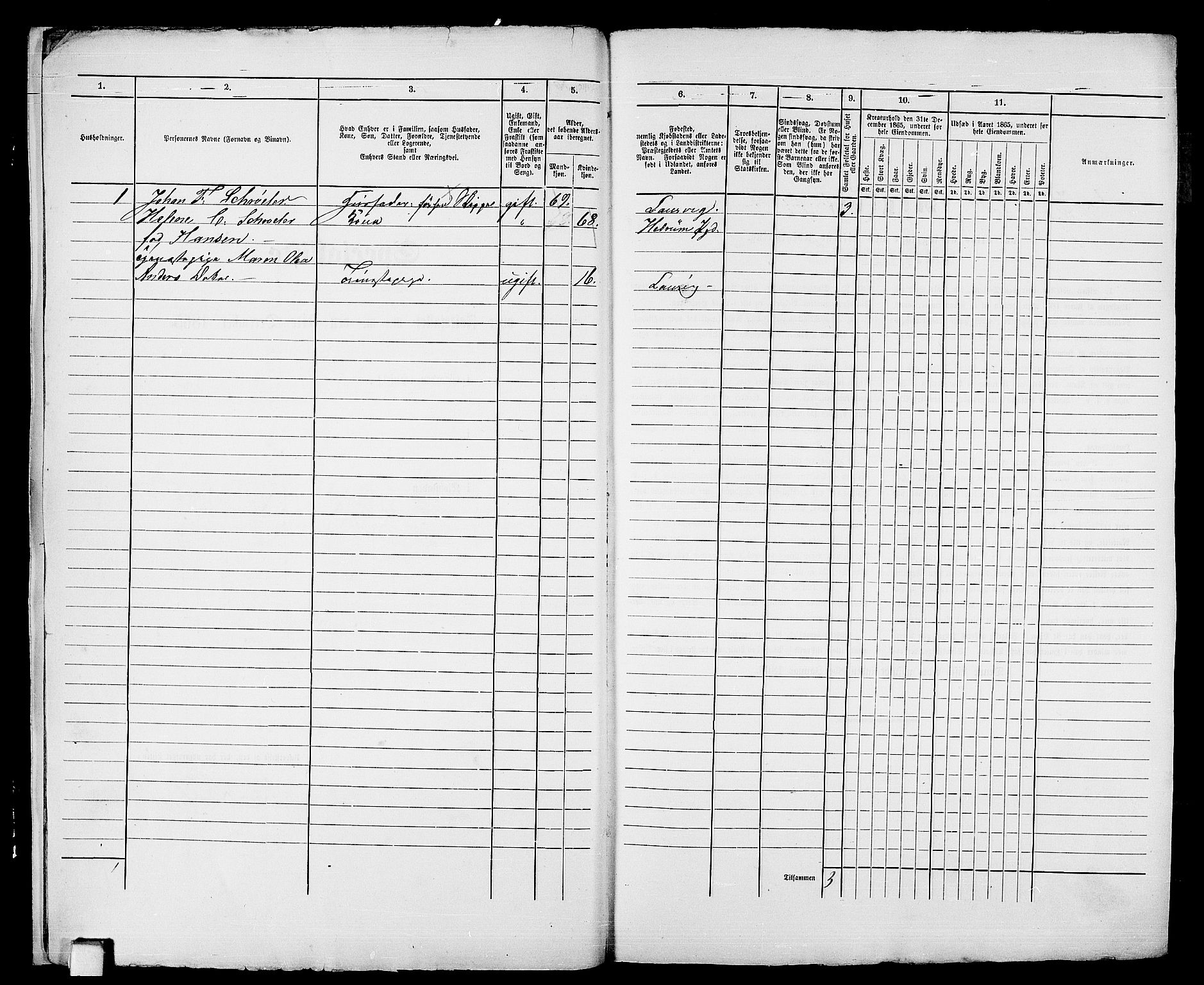 RA, 1865 census for Larvik, 1865, p. 15