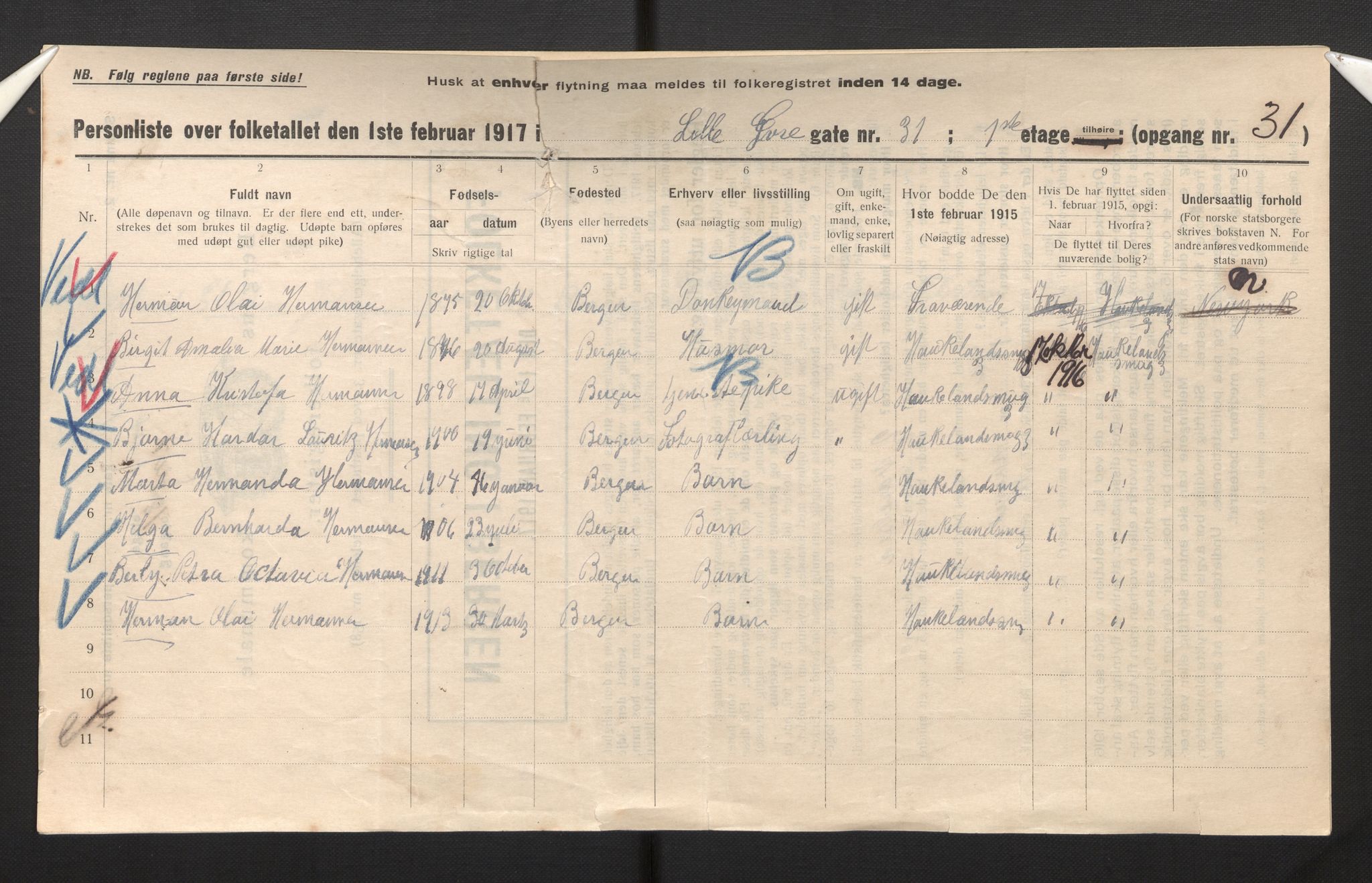 SAB, Municipal Census 1917 for Bergen, 1917, p. 46159