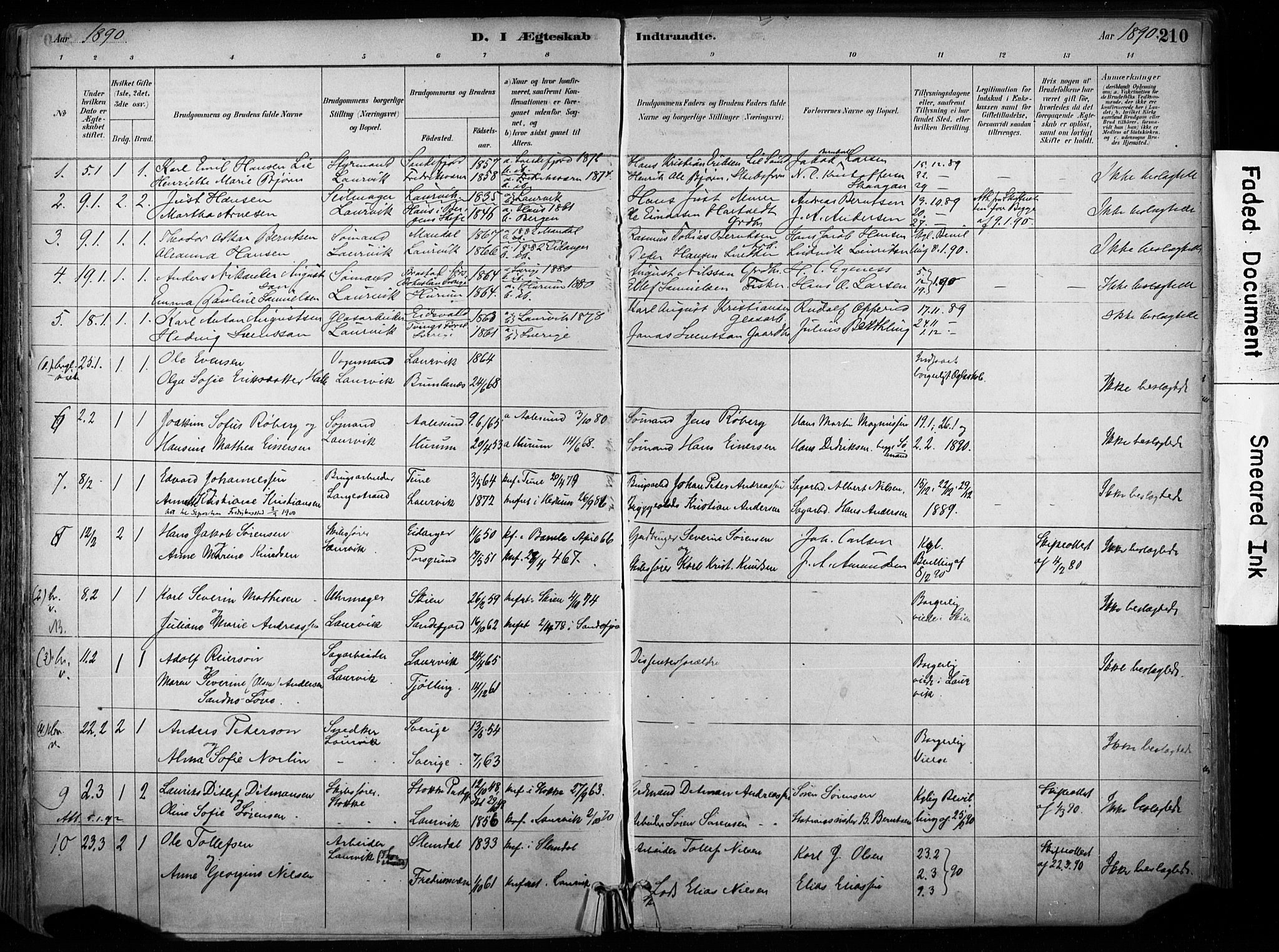 Larvik kirkebøker, SAKO/A-352/F/Fa/L0008: Parish register (official) no. I 8, 1884-1902, p. 210