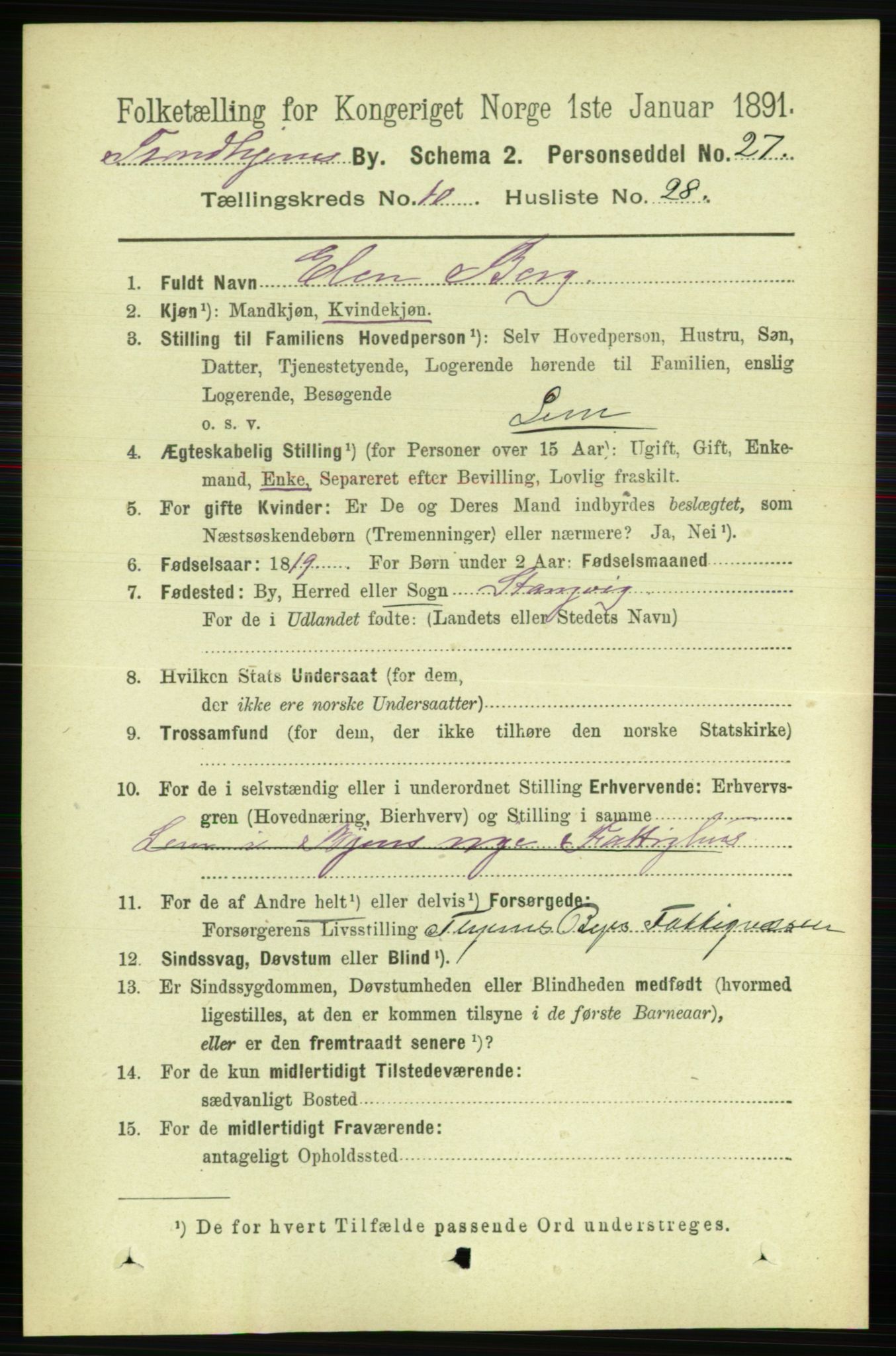 RA, 1891 census for 1601 Trondheim, 1891, p. 9172