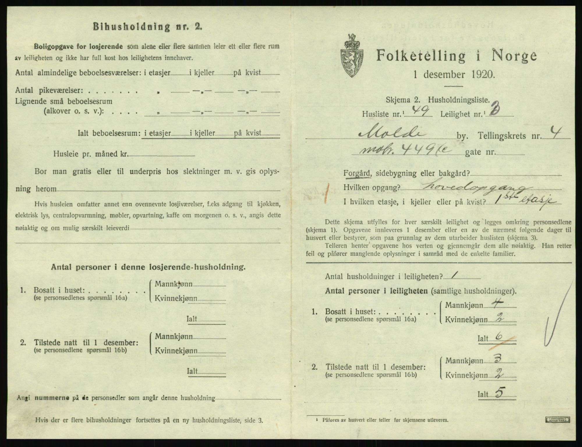 SAT, 1920 census for Molde, 1920, p. 1649