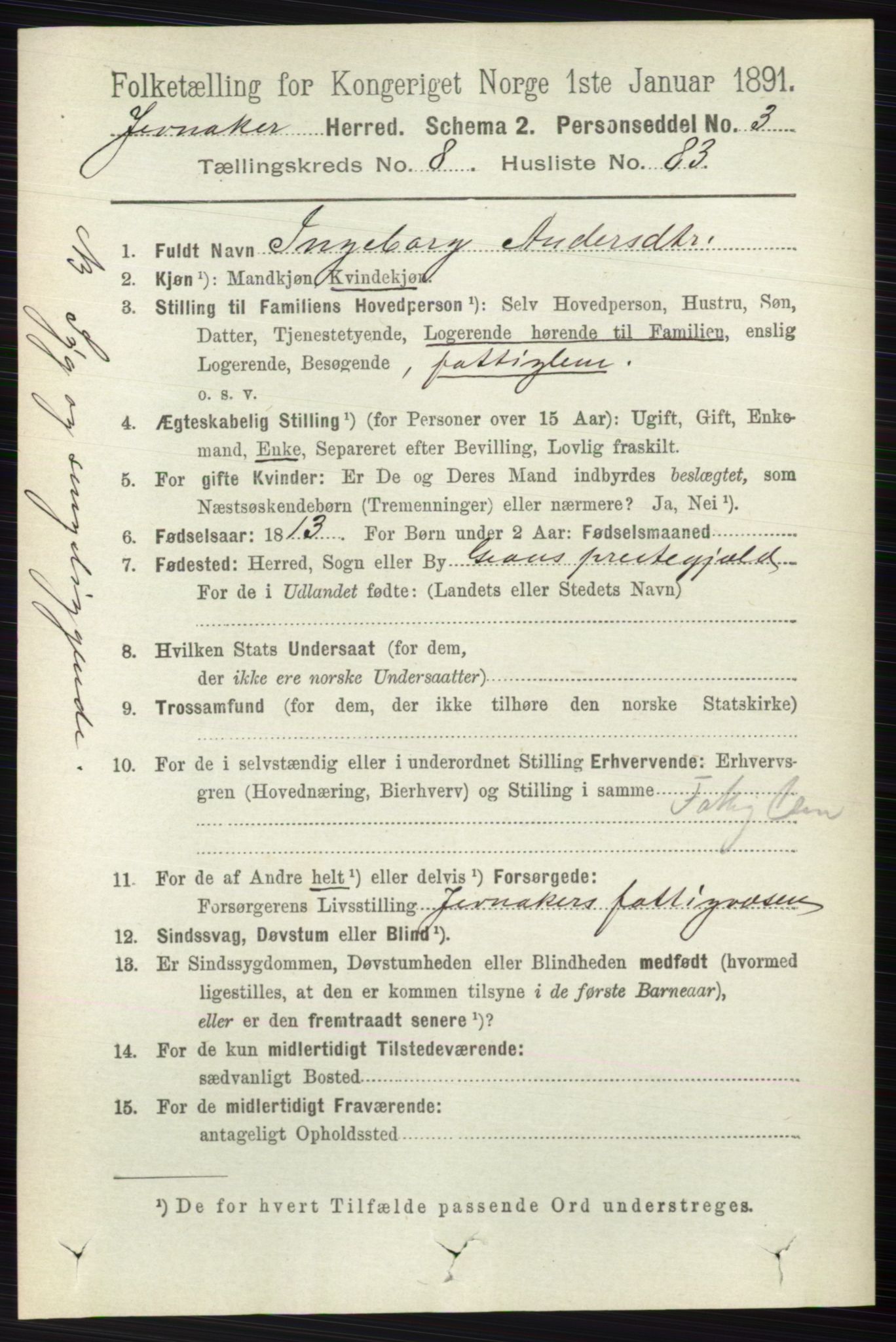 RA, 1891 census for 0532 Jevnaker, 1891, p. 4864