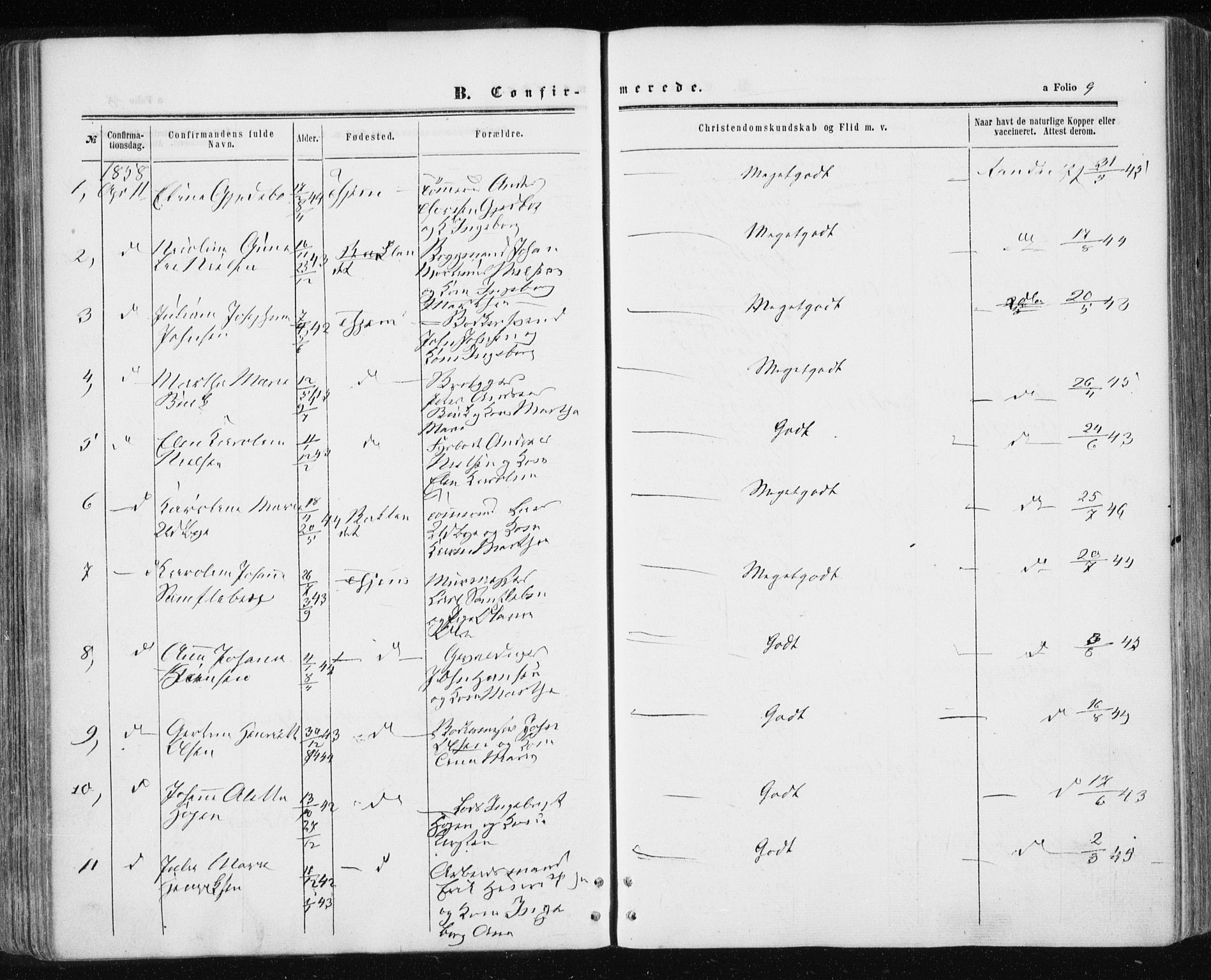 Ministerialprotokoller, klokkerbøker og fødselsregistre - Sør-Trøndelag, AV/SAT-A-1456/601/L0053: Parish register (official) no. 601A21, 1857-1865, p. 9