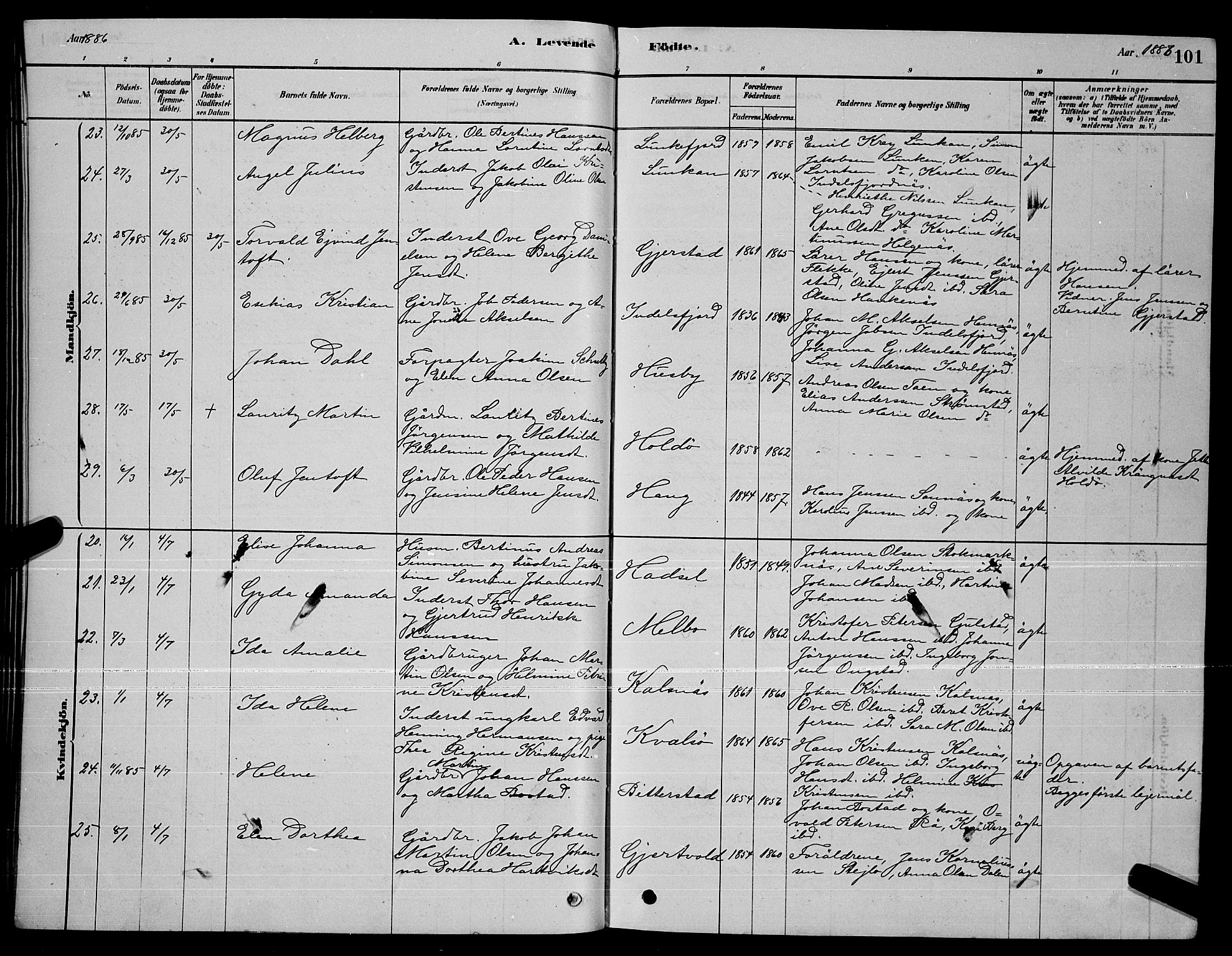 Ministerialprotokoller, klokkerbøker og fødselsregistre - Nordland, AV/SAT-A-1459/888/L1267: Parish register (copy) no. 888C05, 1878-1890, p. 101