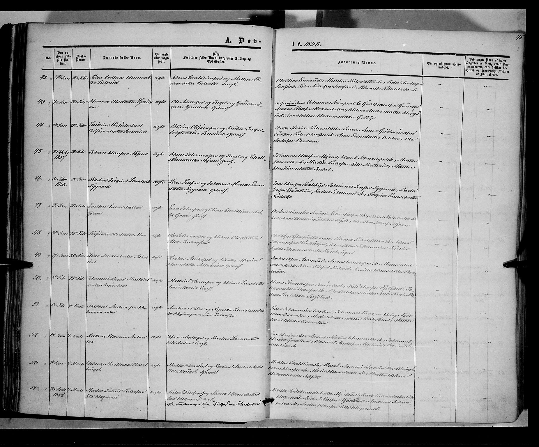 Vestre Toten prestekontor, AV/SAH-PREST-108/H/Ha/Haa/L0006: Parish register (official) no. 6, 1856-1861, p. 45