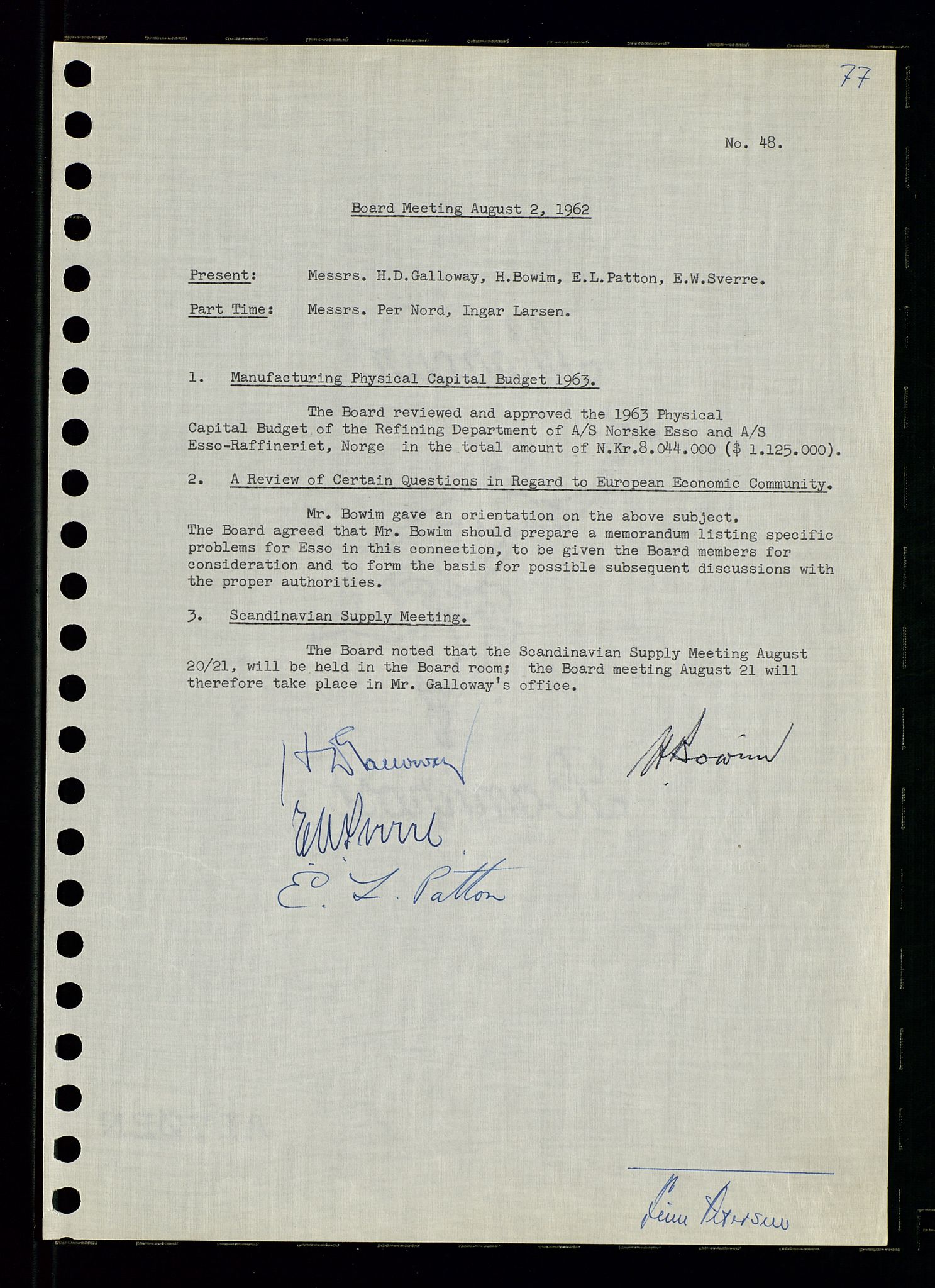 Pa 0982 - Esso Norge A/S, SAST/A-100448/A/Aa/L0001/0003: Den administrerende direksjon Board minutes (styrereferater) / Den administrerende direksjon Board minutes (styrereferater), 1962, p. 77