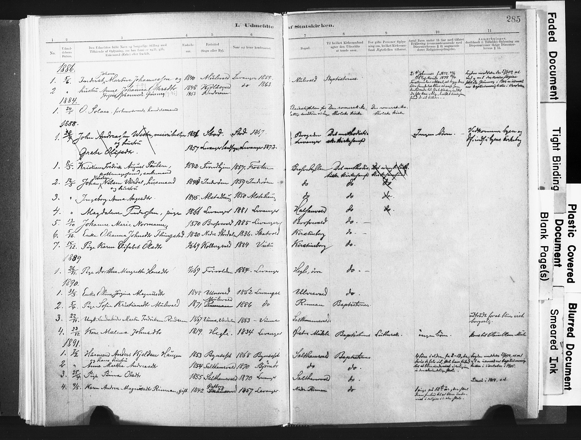 Ministerialprotokoller, klokkerbøker og fødselsregistre - Nord-Trøndelag, SAT/A-1458/721/L0207: Parish register (official) no. 721A02, 1880-1911, p. 285