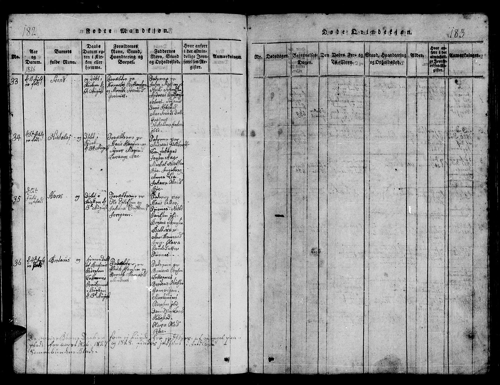Ibestad sokneprestembete, SATØ/S-0077/H/Ha/Hab/L0002klokker: Parish register (copy) no. 2, 1821-1833, p. 182-183