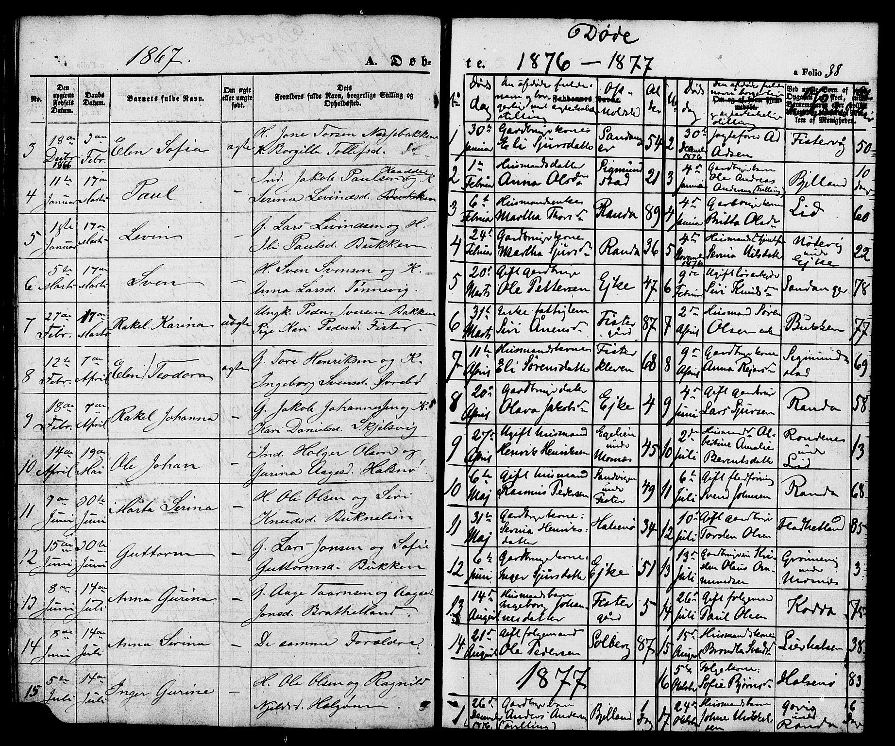 Hjelmeland sokneprestkontor, AV/SAST-A-101843/01/V/L0005: Parish register (copy) no. B 5, 1853-1892, p. 38