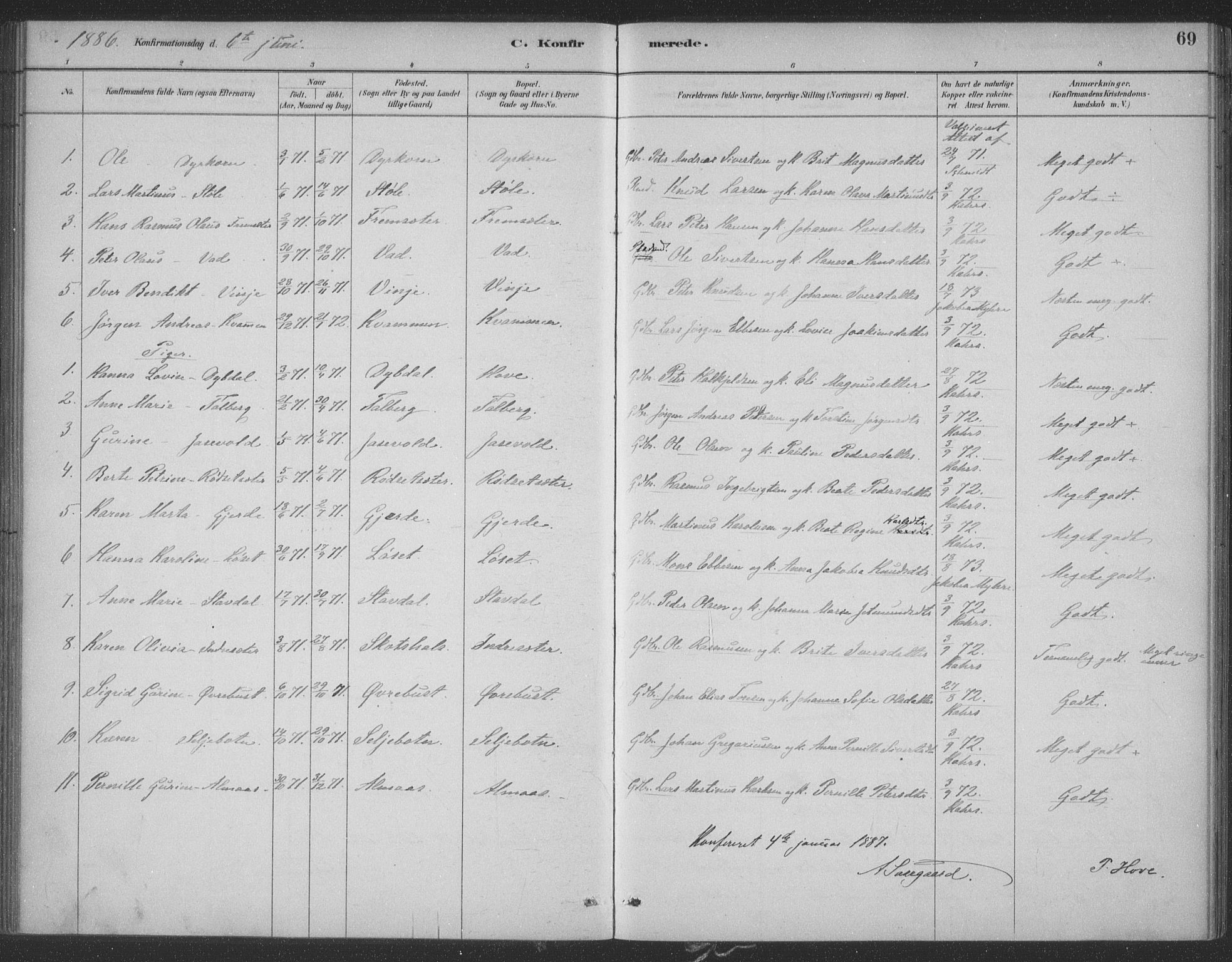Ministerialprotokoller, klokkerbøker og fødselsregistre - Møre og Romsdal, SAT/A-1454/521/L0299: Parish register (official) no. 521A01, 1882-1907, p. 69
