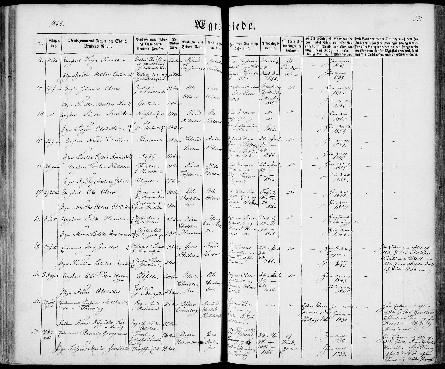 Bamble kirkebøker, AV/SAKO-A-253/F/Fa/L0005: Parish register (official) no. I 5, 1854-1869, p. 331