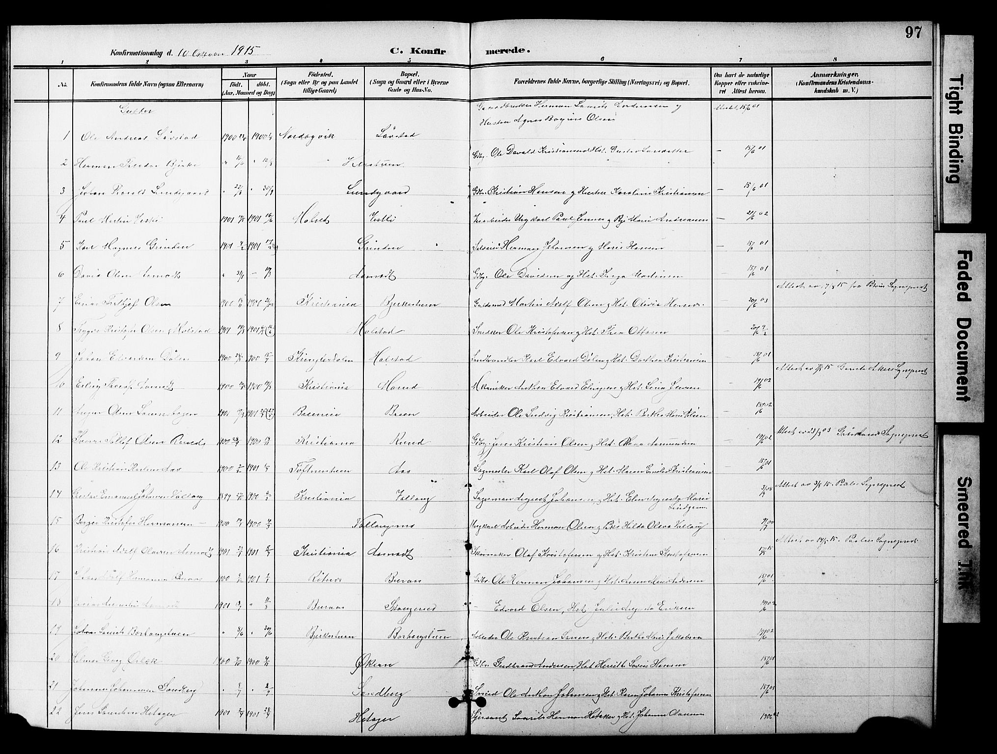 Nannestad prestekontor Kirkebøker, SAO/A-10414a/G/Gc/L0001: Parish register (copy) no. III 1, 1901-1916, p. 97
