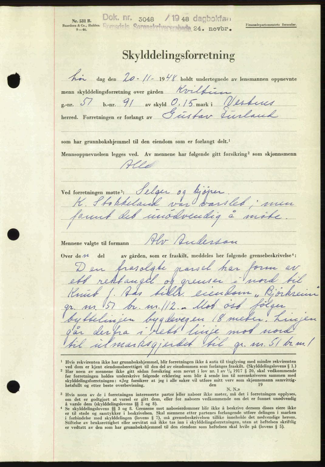 Romsdal sorenskriveri, AV/SAT-A-4149/1/2/2C: Mortgage book no. A27, 1948-1948, Diary no: : 3048/1948