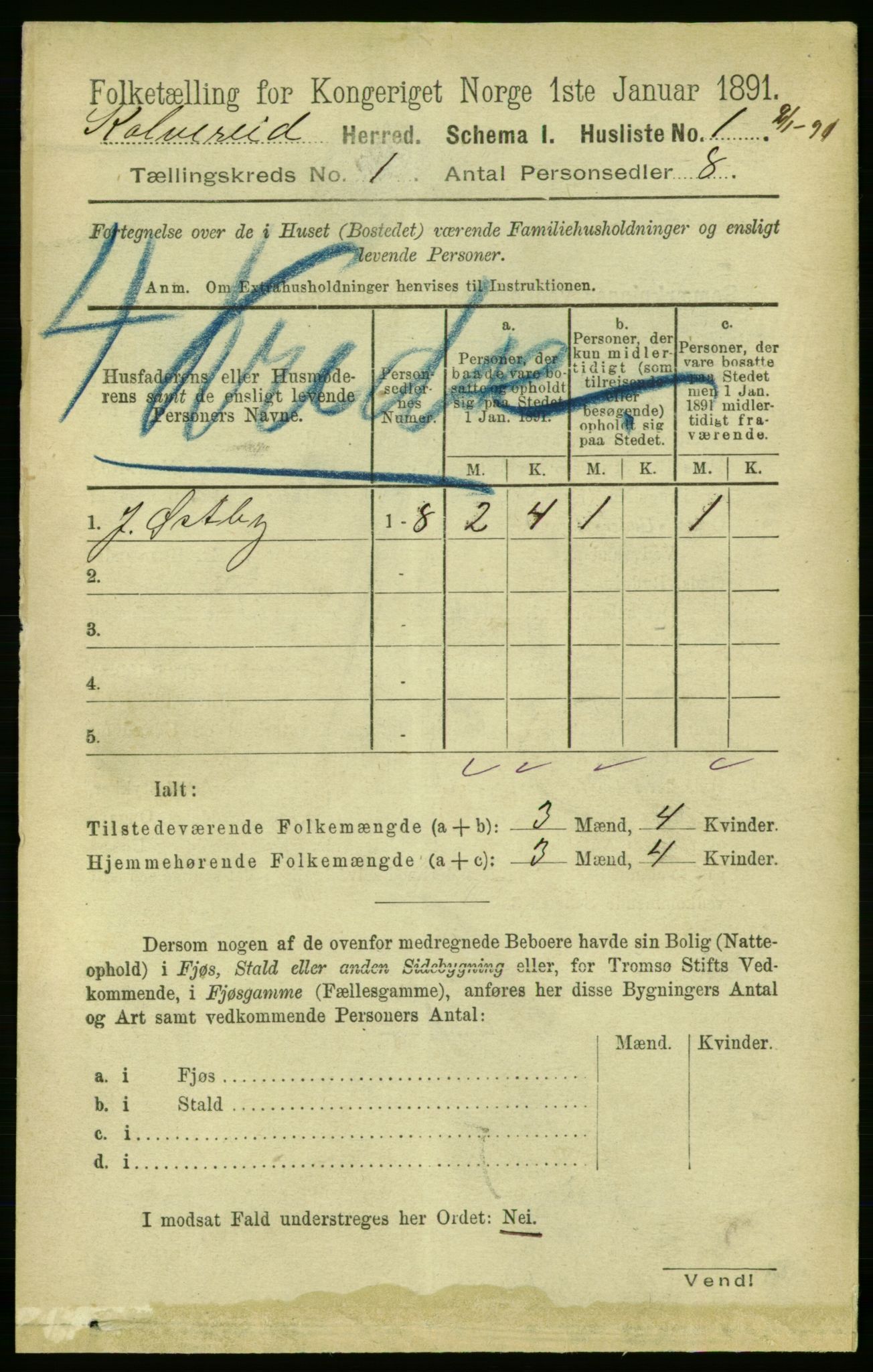 RA, 1891 census for 1752 Kolvereid, 1891, p. 18