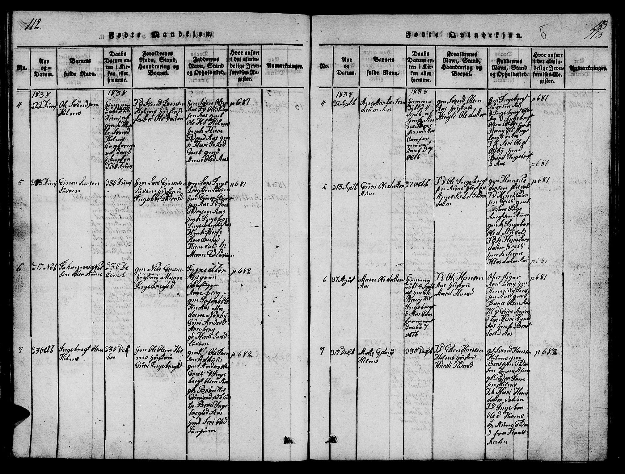 Ministerialprotokoller, klokkerbøker og fødselsregistre - Sør-Trøndelag, SAT/A-1456/698/L1164: Parish register (copy) no. 698C01, 1816-1861, p. 112-113