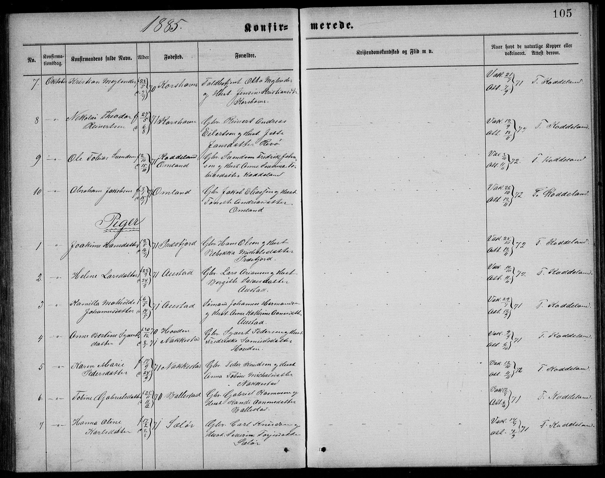 Lyngdal sokneprestkontor, AV/SAK-1111-0029/F/Fb/Fba/L0002: Parish register (copy) no. B 2, 1876-1886, p. 105