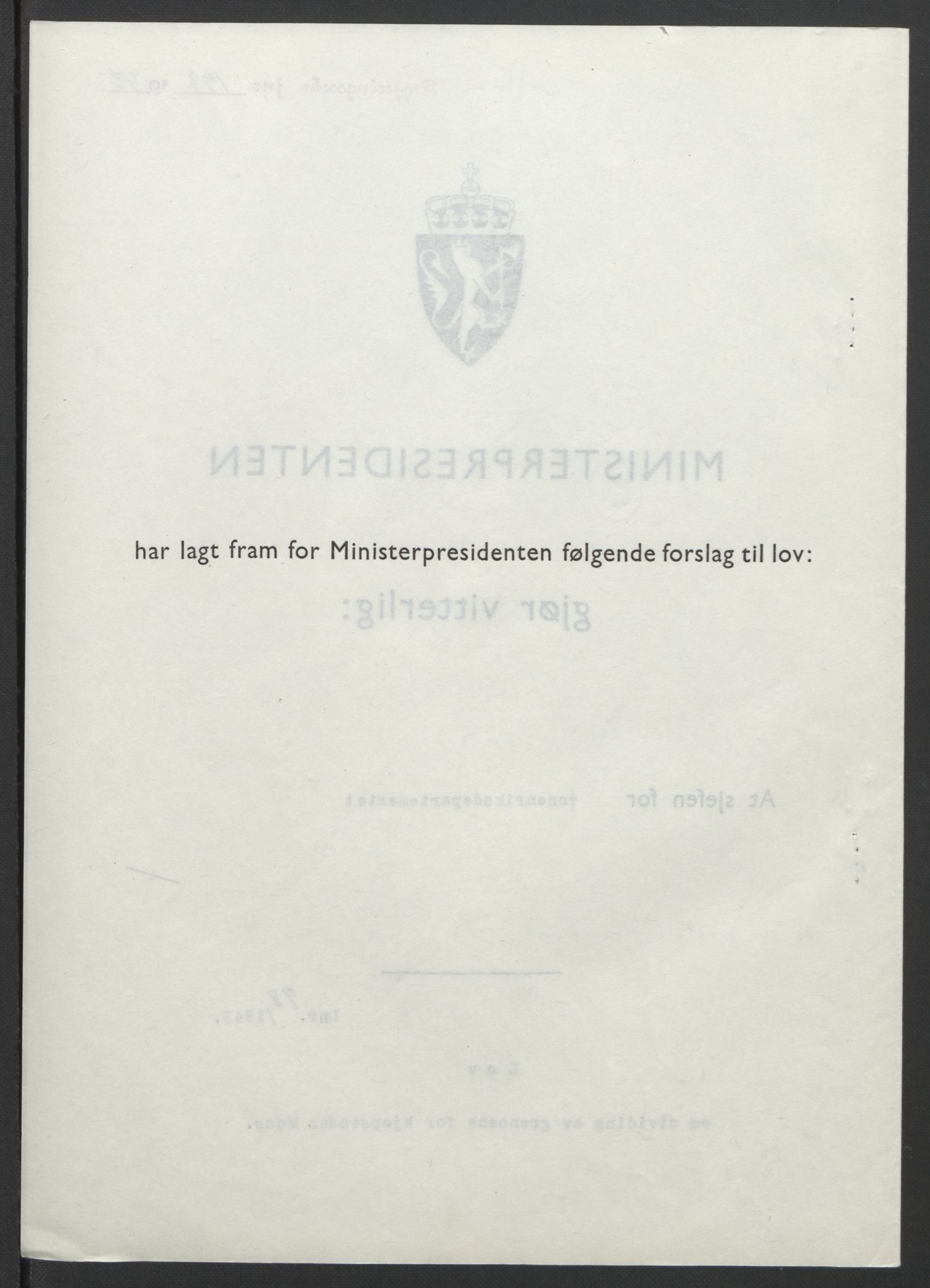 NS-administrasjonen 1940-1945 (Statsrådsekretariatet, de kommisariske statsråder mm), RA/S-4279/D/Db/L0099: Lover, 1943, p. 447