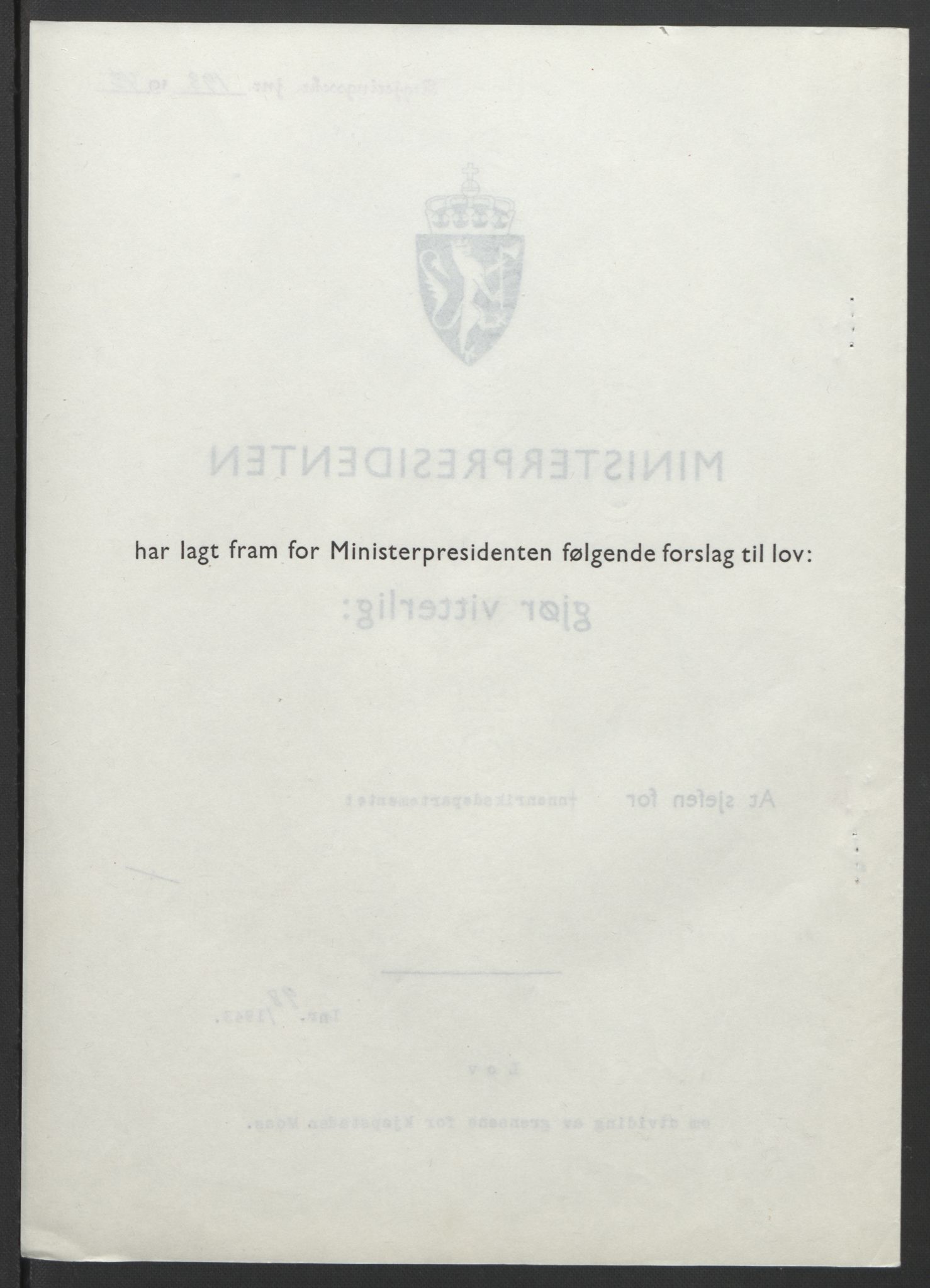 NS-administrasjonen 1940-1945 (Statsrådsekretariatet, de kommisariske statsråder mm), AV/RA-S-4279/D/Db/L0099: Lover, 1943, p. 447