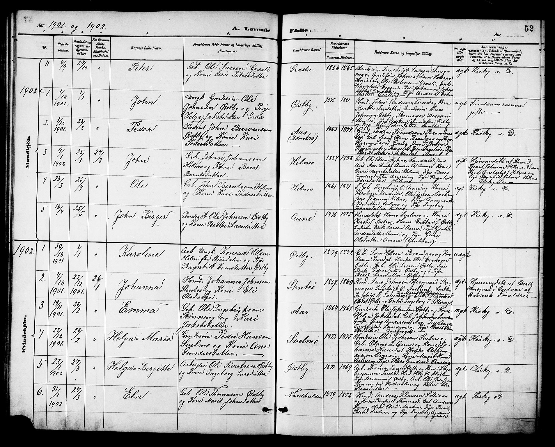Ministerialprotokoller, klokkerbøker og fødselsregistre - Sør-Trøndelag, SAT/A-1456/698/L1167: Parish register (copy) no. 698C04, 1888-1907, p. 52
