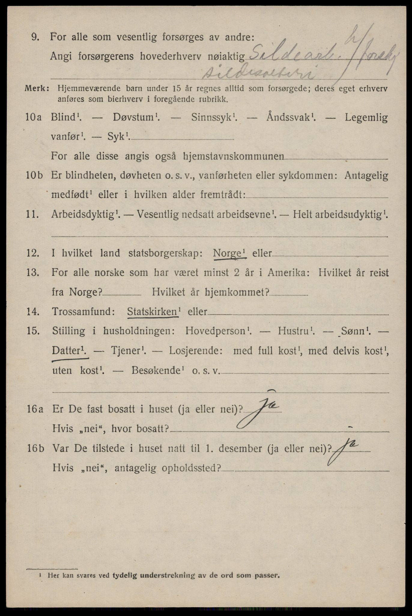 SAST, 1920 census for Torvastad, 1920, p. 2907