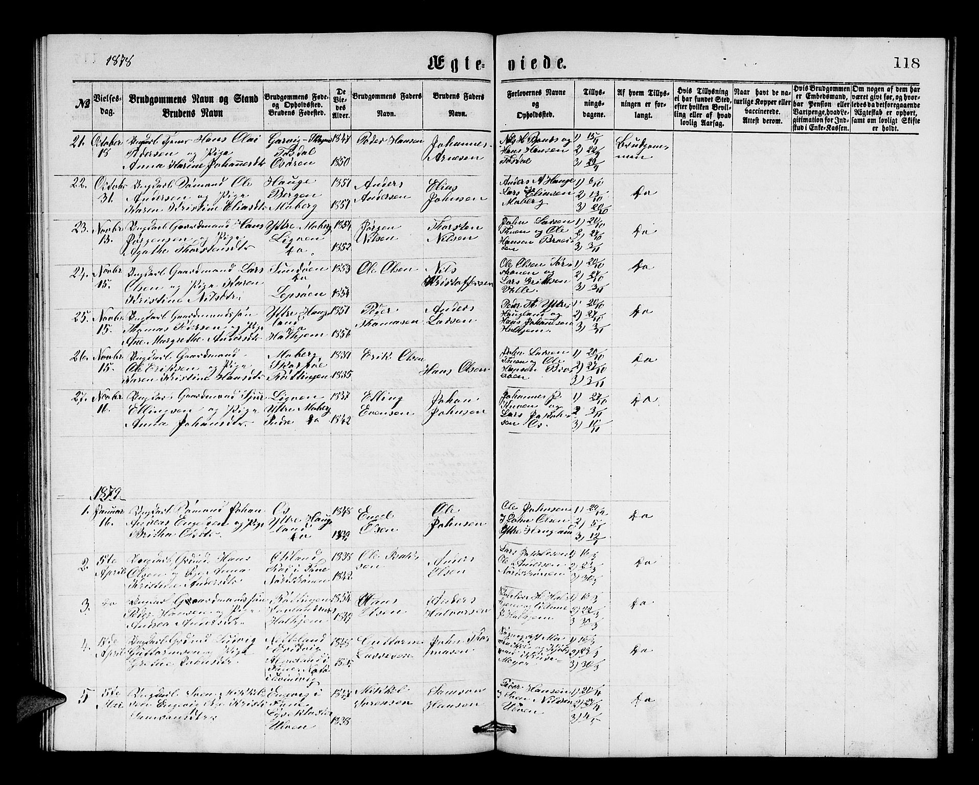 Os sokneprestembete, SAB/A-99929: Parish register (copy) no. A 1, 1869-1879, p. 118