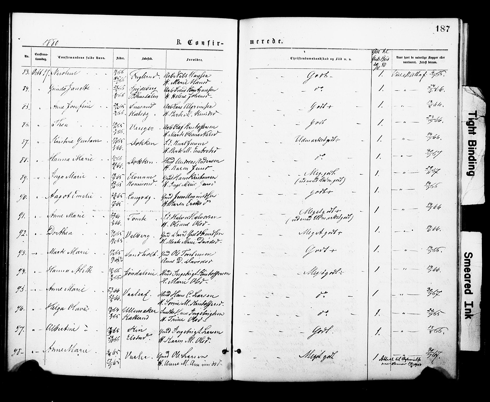 Eidsvoll prestekontor Kirkebøker, AV/SAO-A-10888/F/Fa/L0001: Parish register (official) no. I 1, 1877-1881, p. 187