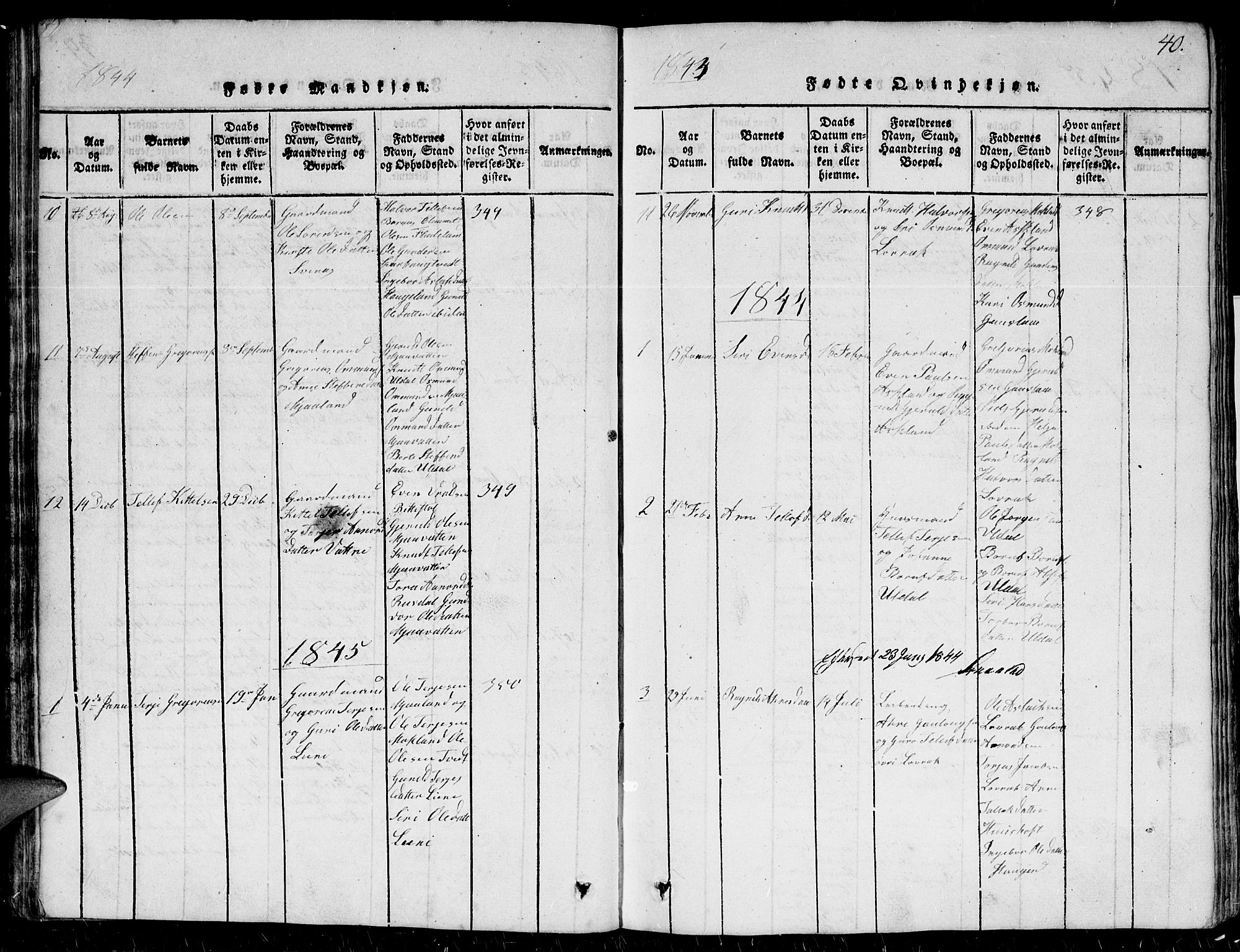 Herefoss sokneprestkontor, SAK/1111-0019/F/Fb/Fbc/L0001: Parish register (copy) no. B 1, 1816-1866, p. 40