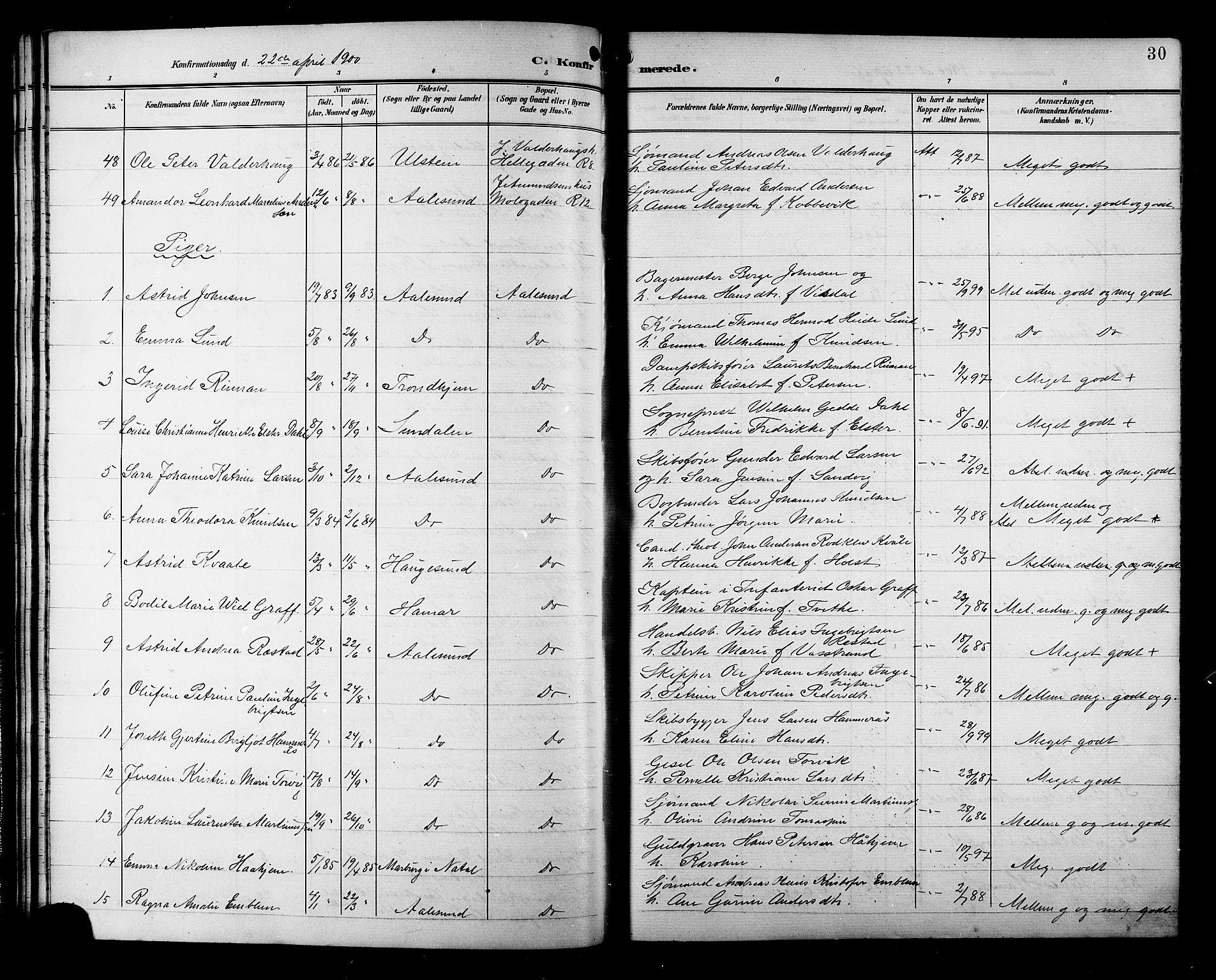 Ministerialprotokoller, klokkerbøker og fødselsregistre - Møre og Romsdal, AV/SAT-A-1454/529/L0469: Parish register (copy) no. 529C06, 1898-1906, p. 30