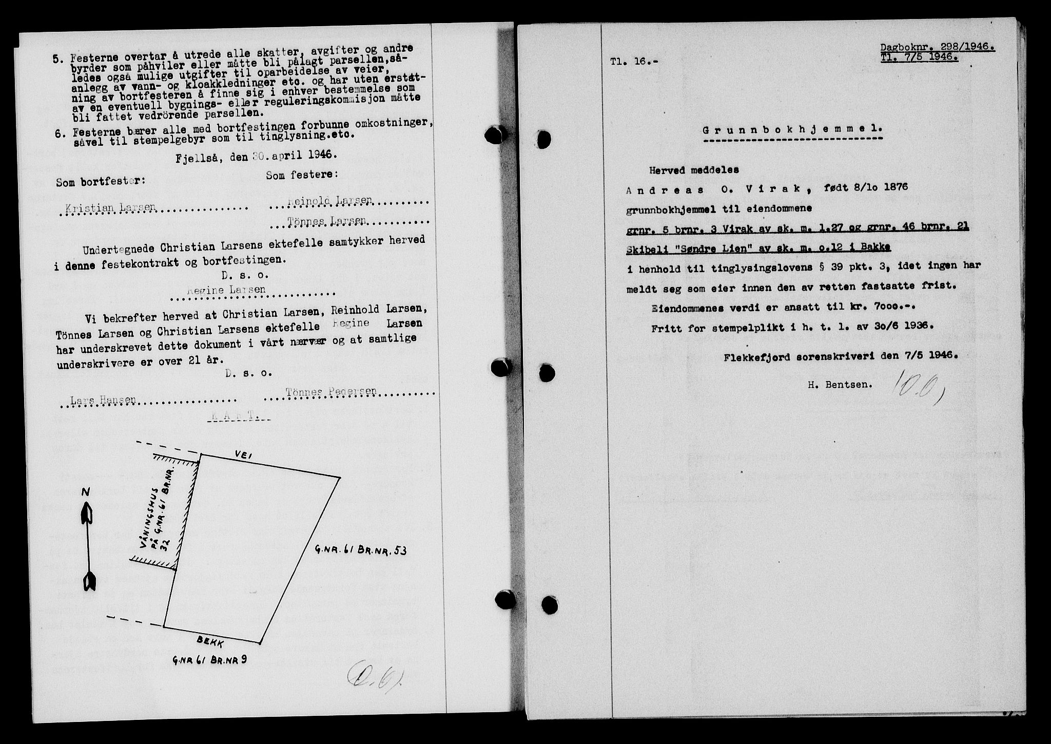 Flekkefjord sorenskriveri, AV/SAK-1221-0001/G/Gb/Gba/L0060: Mortgage book no. A-8, 1945-1946, Diary no: : 298/1946