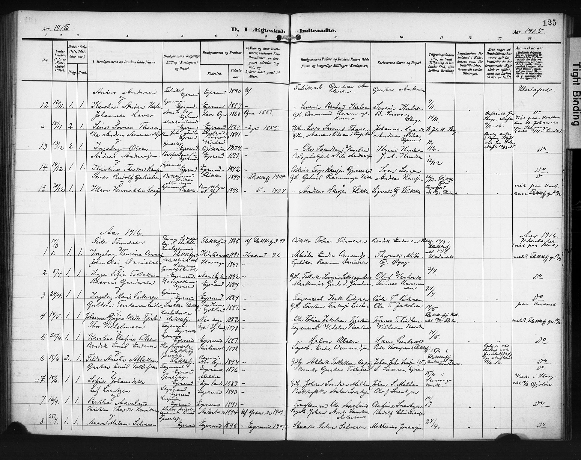 Eigersund sokneprestkontor, AV/SAST-A-101807/001/30/30BB/L0012: Parish register (copy) no. B 12, 1908-1930, p. 125